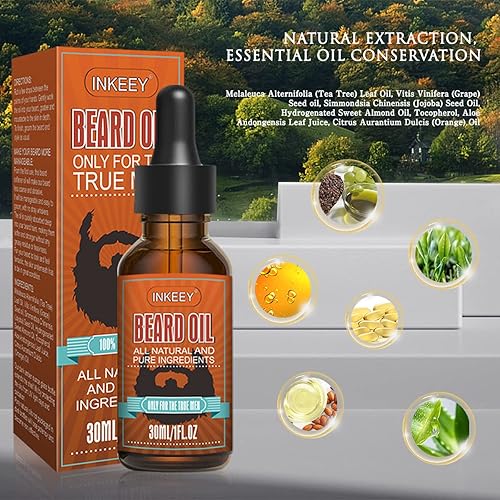 Miniatura 4 de Aceite de barba para hombre, kit clásico de crecimiento de barba para hombres con cuatro aromas ingredientes naturales y puros, aceite de barba para
