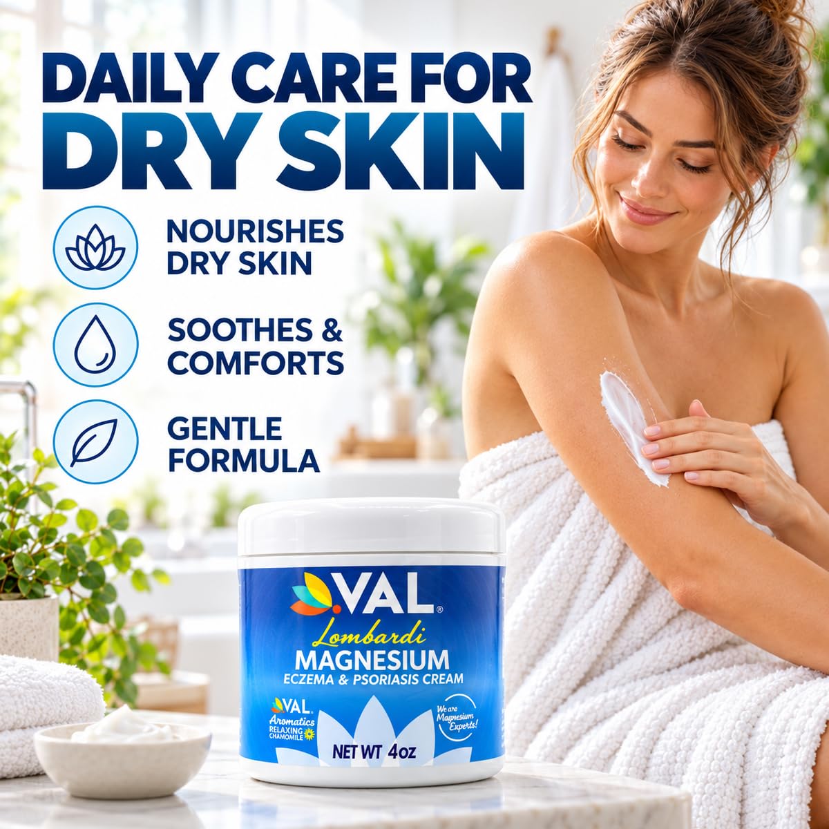 VAL Magnesium Cream for Eczema & Psoriasis | Natural Moisturizer with Zechstein Magnesium, Oatmeal, Aloe, Chamomile, Vitamin E – Fast Itch Relief | 4oz — Amazon image 2