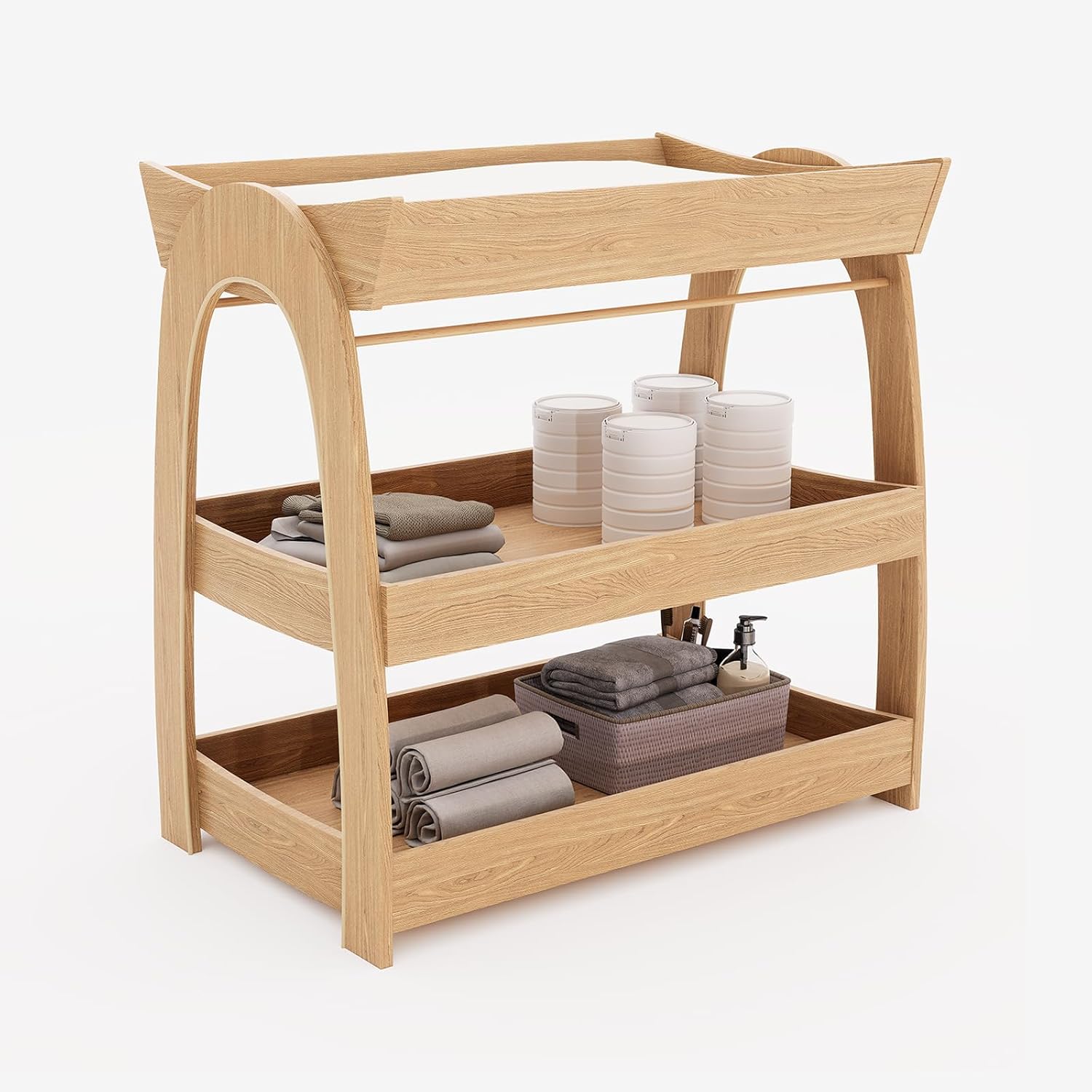 Baby Changing Table, Wood Diaper Changing Table with 2-Tier Storage Shelves, Wooden Baby Changing Station for Nursery, Modern Changing Table Dresser