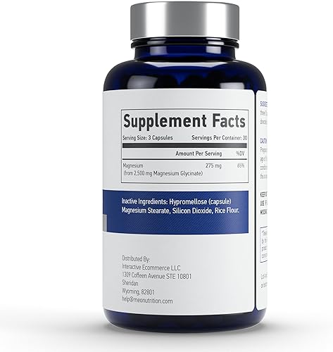 Miniatura 2 de Glicinato de magnesio 275 mg por porción  90 cápsulas veganas  Sin OMG, sin gluten, suave en la digestión  Apoya el sueño, la salud del corazón y