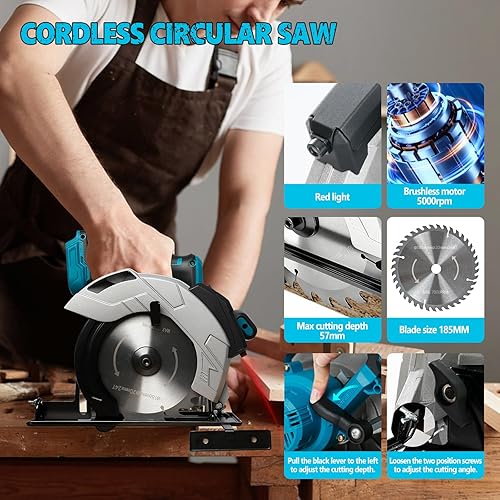 Vista 9 de Sierra circular inalámbrica compatible con batería Makita de 18 V, motor sin escobillas 5000 rpm, 850 W, sierra circular eléctrica de 7-1/4 pulgadas