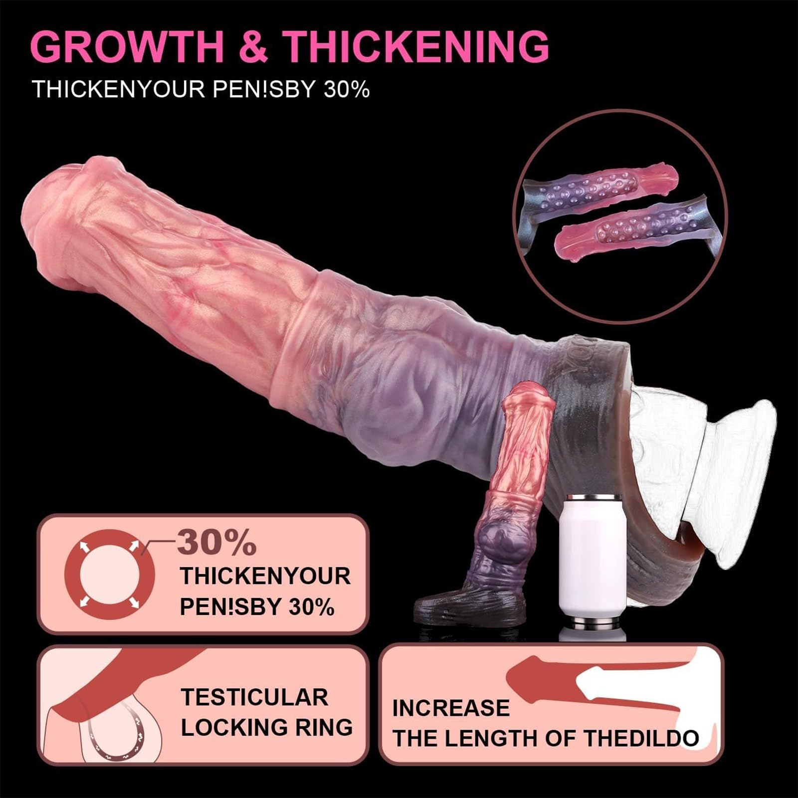 Fantasy Monster Cock Sleeve - Estensore del pene, Manica del pene di cavallo con anello, Estensione in silicone morbido, Ritardo dell'eiaculazione Giocattolo sesso anale punto G for uomini e coppie(M)