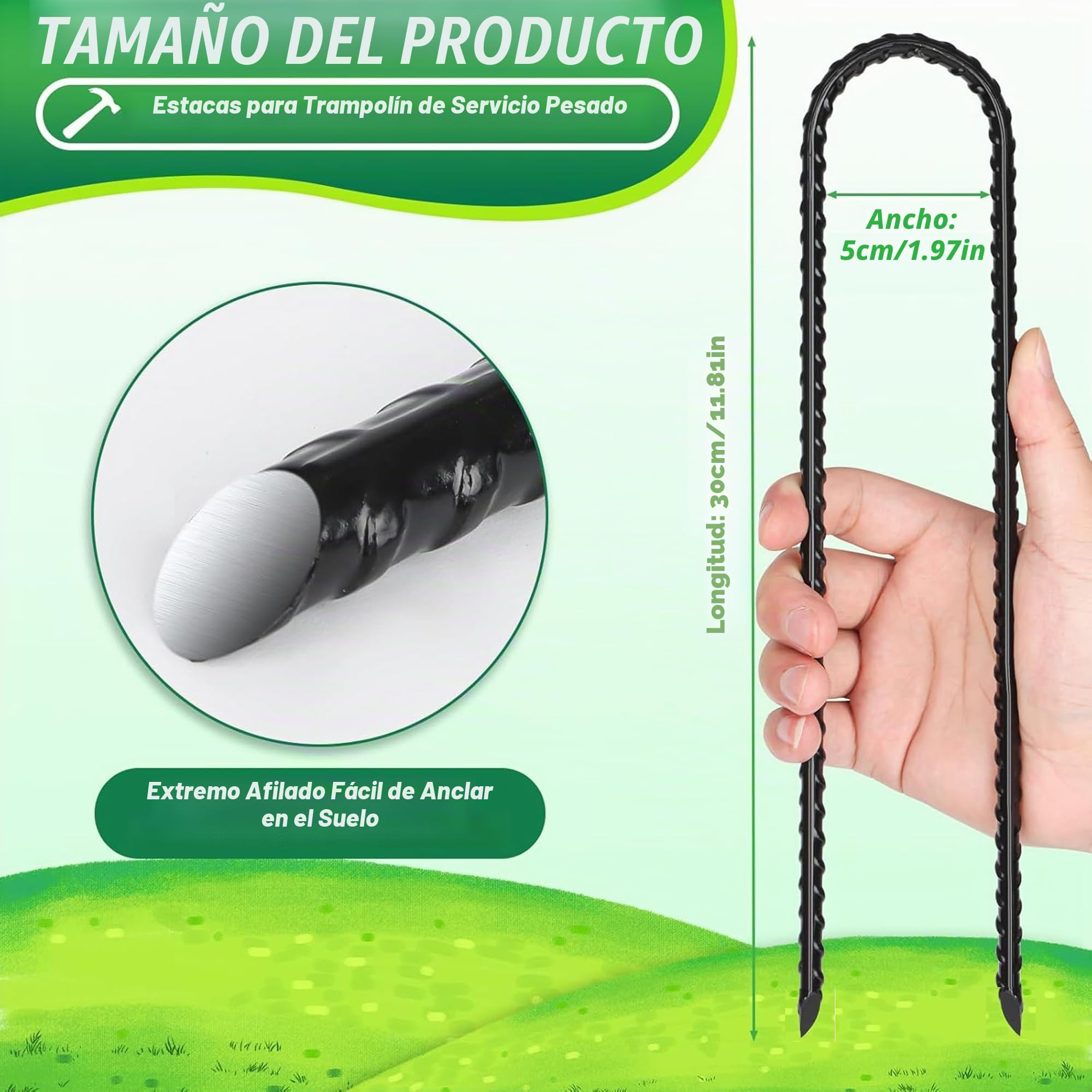 Jiahuade 8 Piezas Clavijas de Acero para Carpa,Piquetas de Camping, 30 cm Estacas de Acero para Suelo,Estacas Tienda de Campaña,Anclajes de Tierra Gancho en U,Estacas de Tierra para Asegurar la