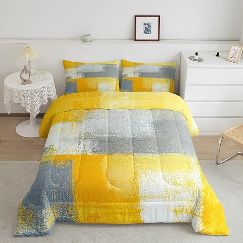 Erosebridal Juego de ropa de cama de color amarillo degradado, juego de edredón de teñido anudado blanco, tamaño Queen, color gris, abstracto,