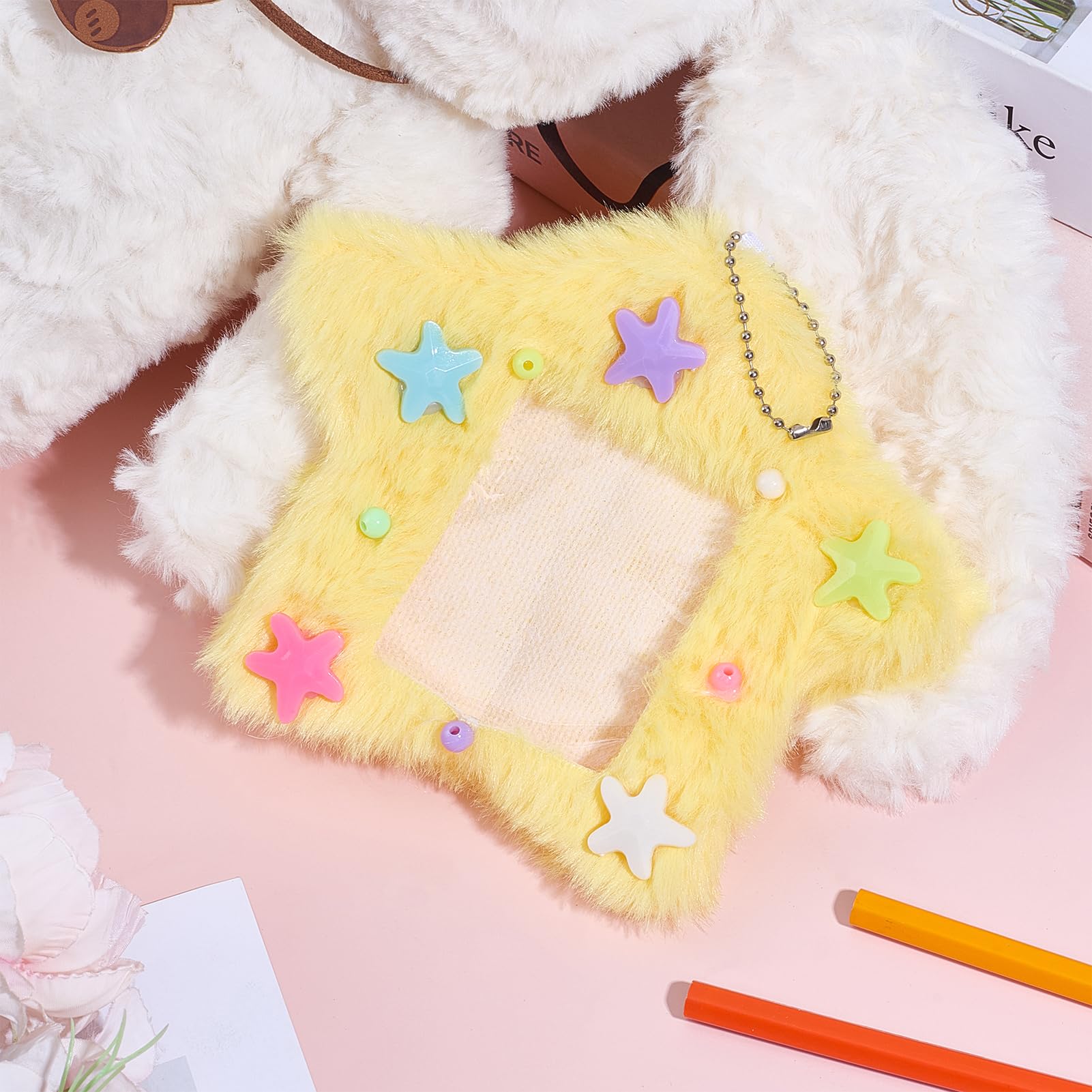 NICENEEDED 2 PCS Star Photocard Holder, 3 Inch Cute Plush Keychain Pendant Photo Card Holder - Image 3