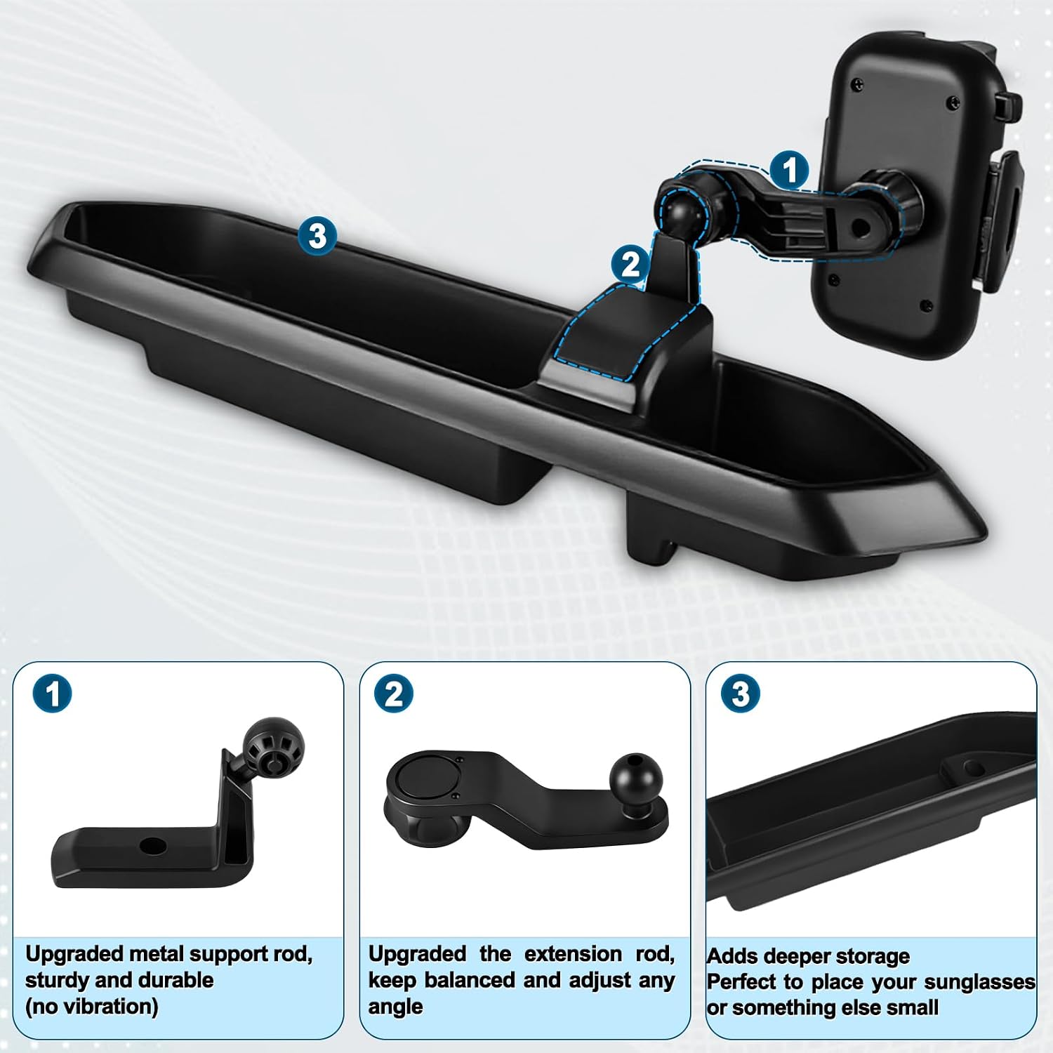 MuHize Car Phone Mount Holder for 2018-2023 Jeep Wrangler JL JLU & Gladiator JT, Upgraded Multi-Mount with Extension Arm, Metal Rod & Storage Tray – Interior Accessories, Not for 4xe