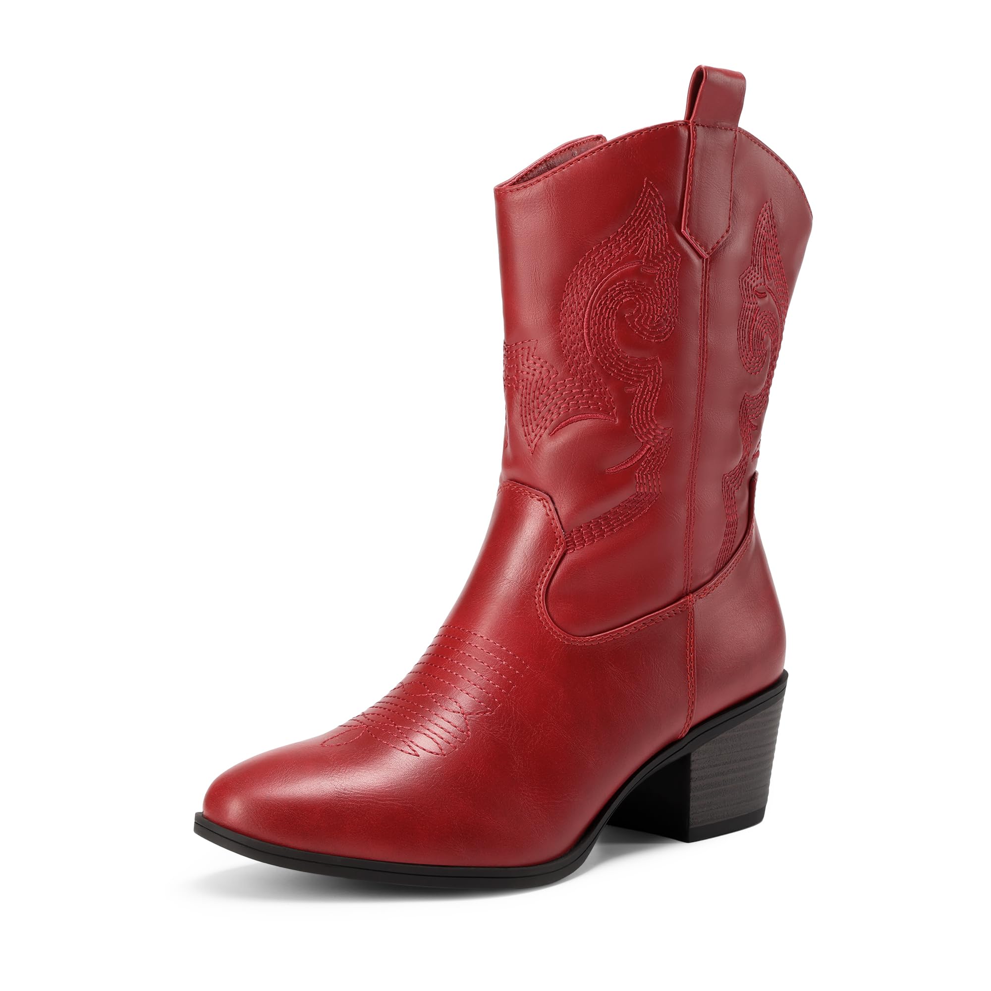 DREAM PAIRS Cowboy Boots for Women, Mid Calf Cowgirl Boots with Embroidery Round Toe Western Chunky Low Heel Shoes