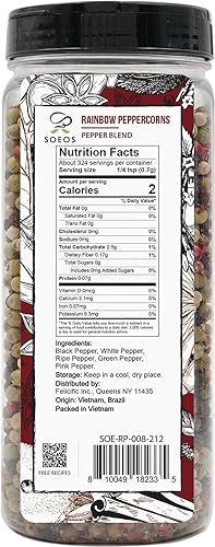 Miniatura 2 de Soeos Mezcla de pimienta negra entera 8 onzas mezcla de molinillo de pimienta granos de pimienta blanca entera mezcla de pimienta roja mezcla de
