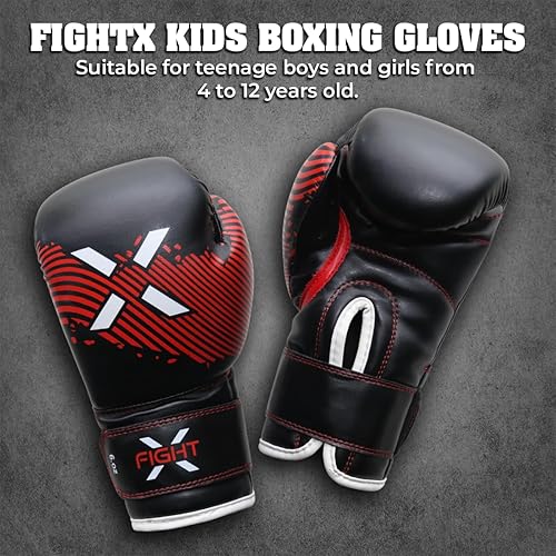 Miniatura 5 de FightX Guantes de boxeo para niños, 4 onzas, 6 onzas, guantes de boxeo de entrenamiento para niñas y niños, guantes de boxeo de boxeo MMA de cuero