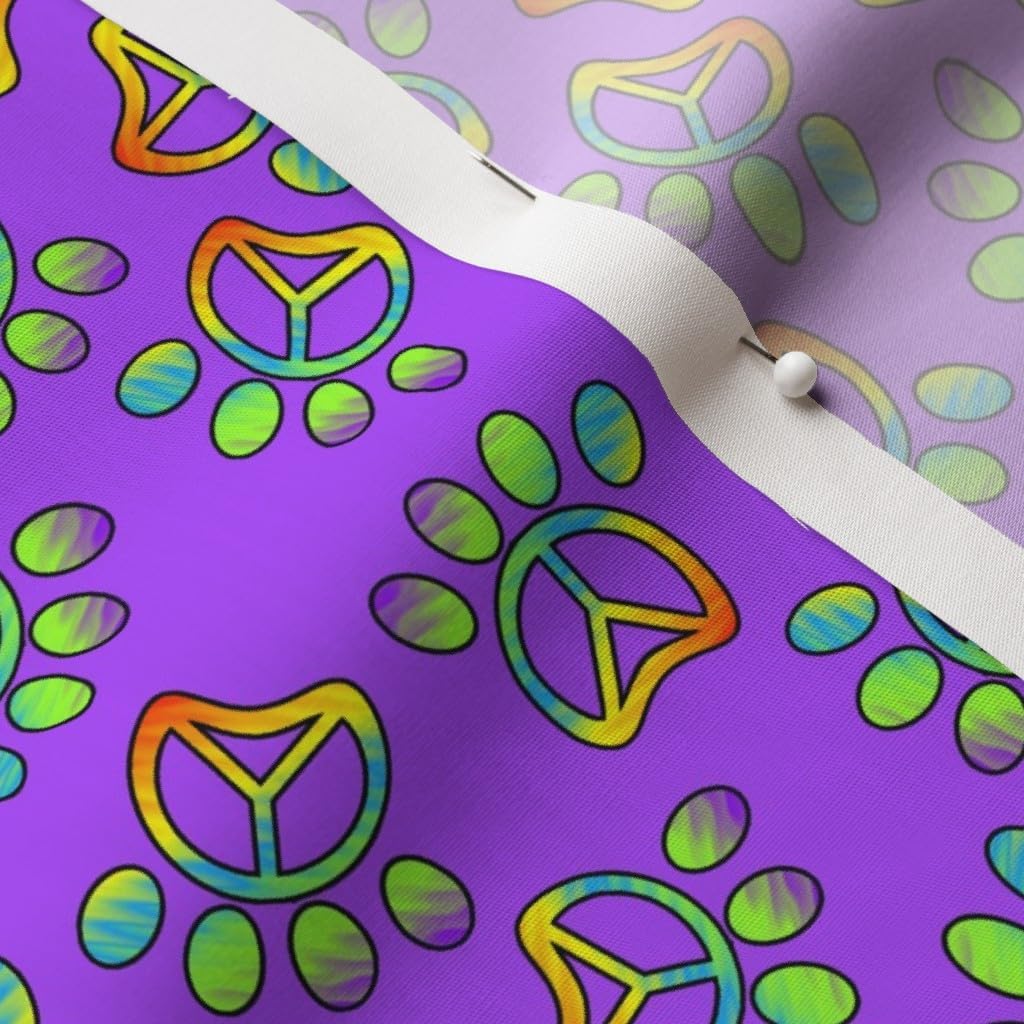 Spoonflower Fabric - Peace Puppy Paw Prints Dog Psychedelic Dogs Hippy 60S Printed on Cotton Poplin Fabric by The Yard - Sewing Shirting Quilting Dresses Apparel Crafts
