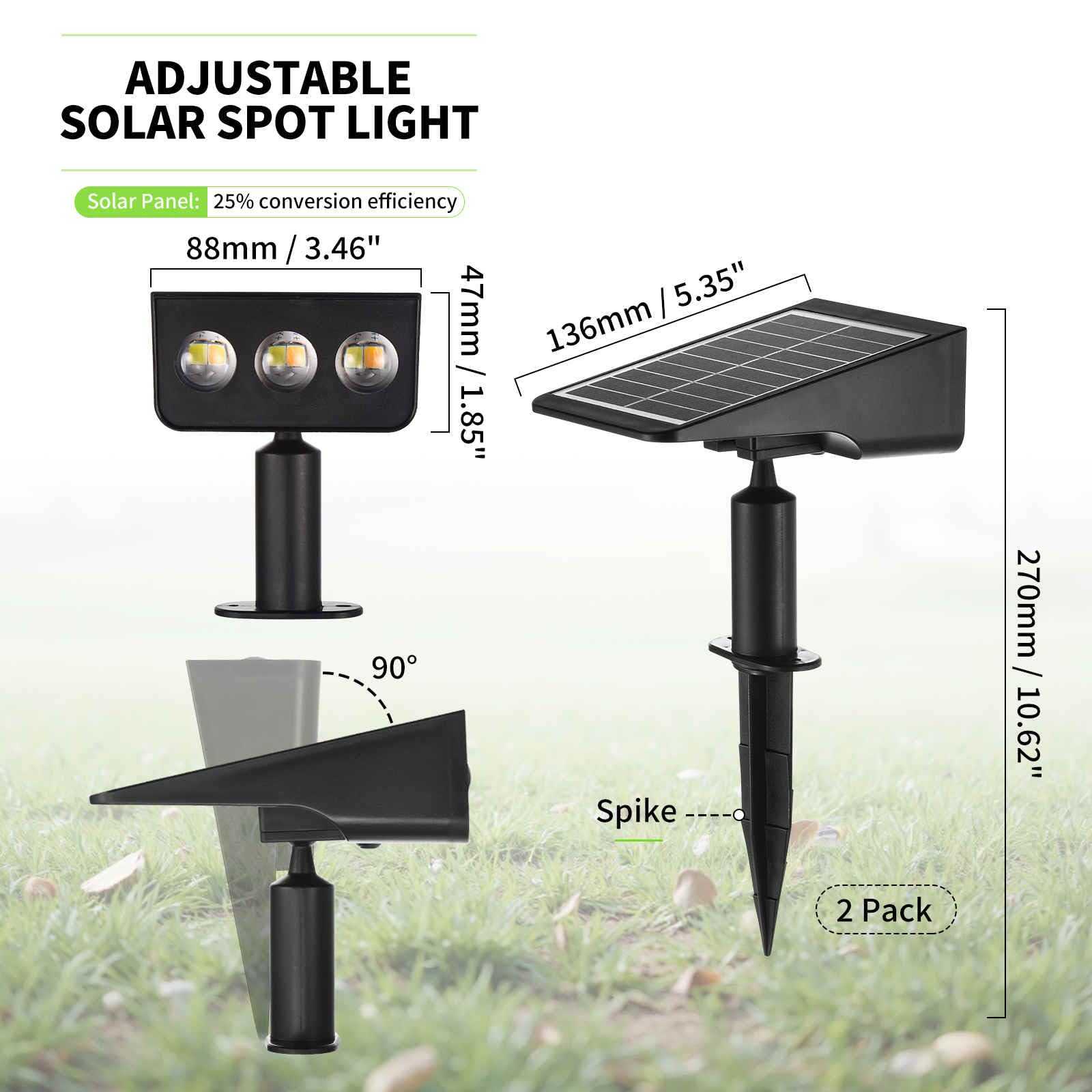 Solar Spot Lights Outdoor, 2 Pack Solar Landscape Spotlights 3 Lighting Modes IP65 Waterproof Adjustable Light House Lights Spot Light for Yard