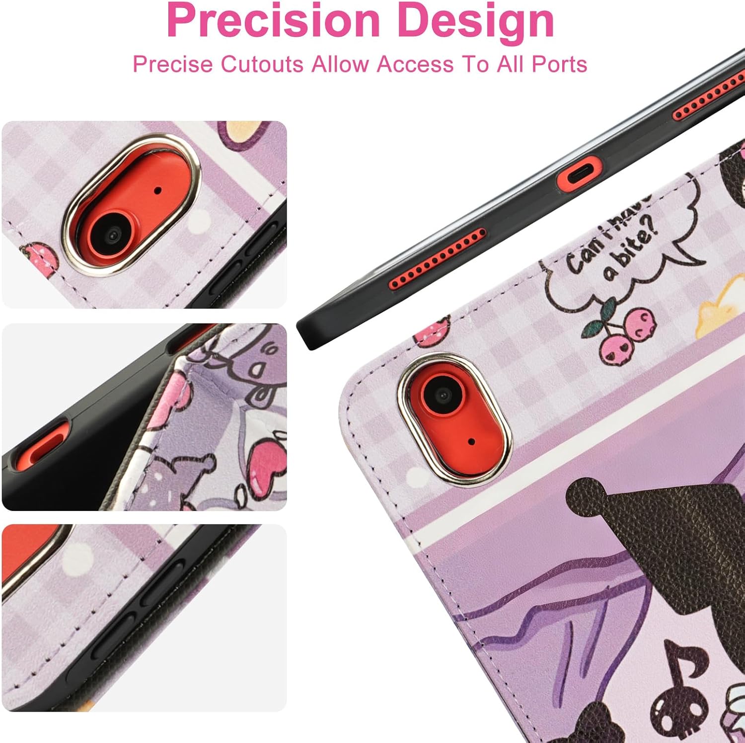 Cute Cartoon Case for iPad 10th Generation 10.9 Inch 2022, iPad (16) 11th Generation 11 inch 2025 with Pencil Holder & Stand, Auto Wake/Sleep & Wrist Band, Folio Case for Kids Girls (Purple)