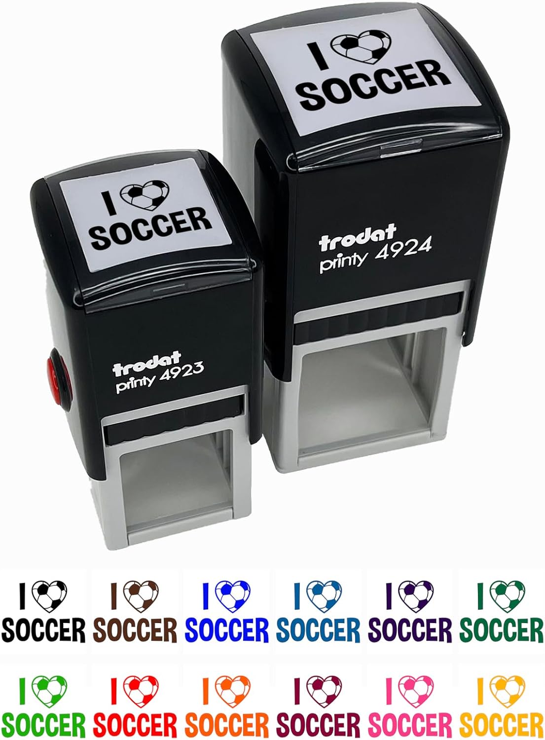 I Love Soccer Heart Shaped Ball Sports Self-Inking Rubber Stamp Ink Stamper - 1-1/2 Inch Large - Red Ink