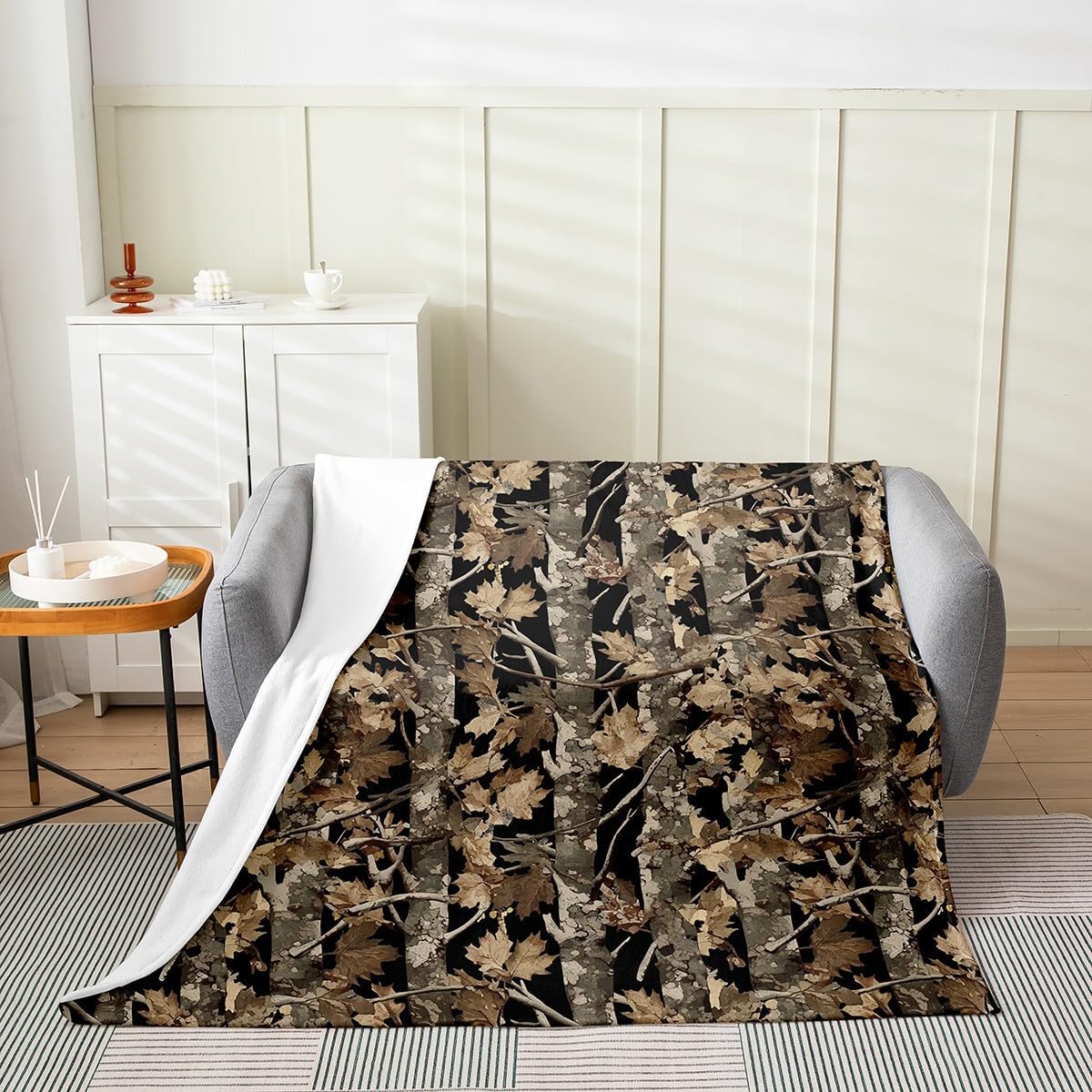 Deer Fleece Blanket,Wild Mushroom Flowers Nature Botanical Plants Leaves Bed Blanket for Kids Teens,Jungle Animal Lodge Moose Wildlife Hunting Flannel Blanket for Room Decor,Queen 90"x90"