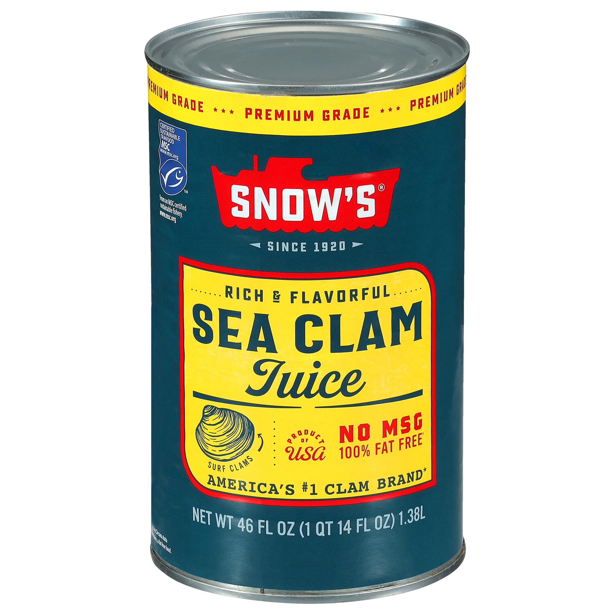 Snow's Sea Clam Juice, 46 oz Can - Premium Grade Rich & Flavorful Clam Juice from Wild Caught Surf Clams - Gluten Free, Keto Friendly, Fat Free