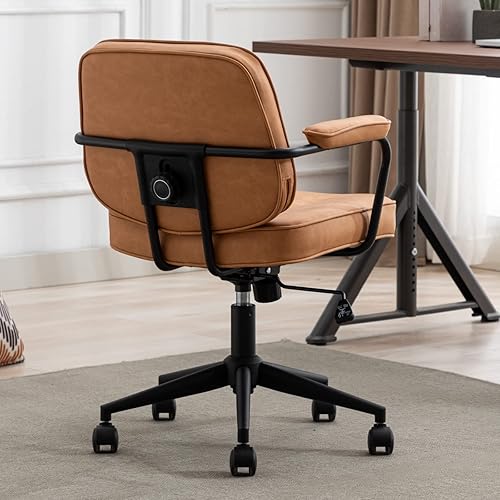 Miniatura 9 de LukeAlon Silla de oficina ajustable de piel sintética, cómoda silla giratoria de 360 con reposabrazos, silla de escritorio moderna de asiento