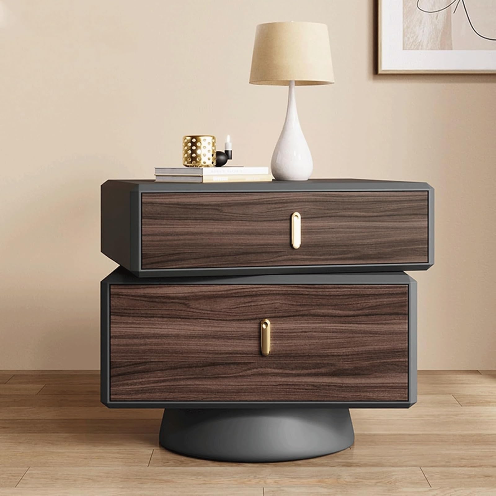SXZenSpace Solid Wood Nightstands 360° Rotatable Bedside Table with Drawers,Bedside Cabinet High-end Desk Practical Side End Table(Dark Gray,45cm)