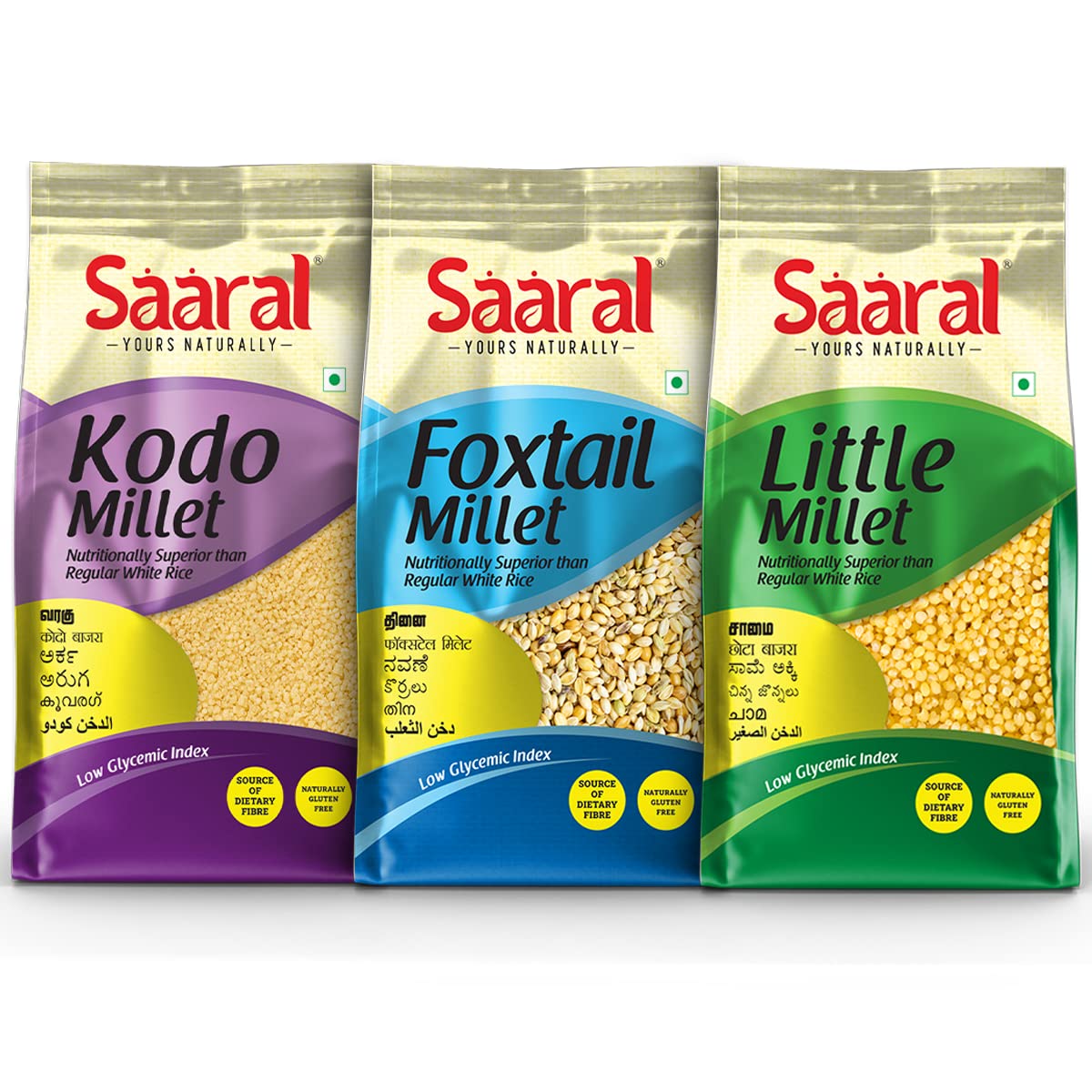 SAARAL Millets - Natural Grains Combo Pack of 3, Foxtail 500 g, Kodo 500 g, Little 500 g, Native Low GI Millet Rice (B0B2R3GWH7) Amazon Price History, Amazon Price Tracker
