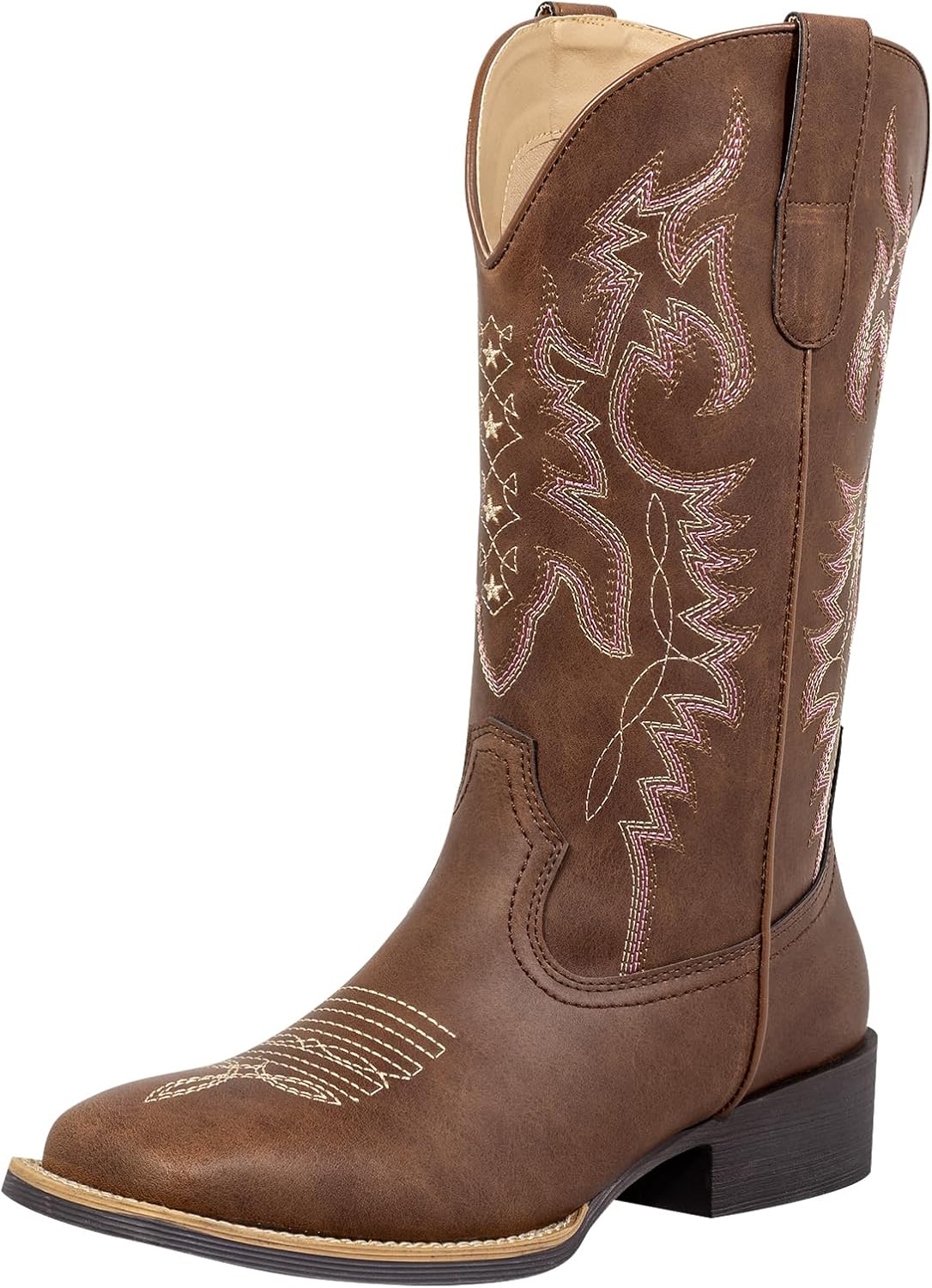 J's.o.l.e Square Toe Cowboy Boots for Women, Wide Calf Cowgirl Boots with Fashion Embroidery, Comfortable Mid-Calf Western Boots for Daily Casual Country Concert