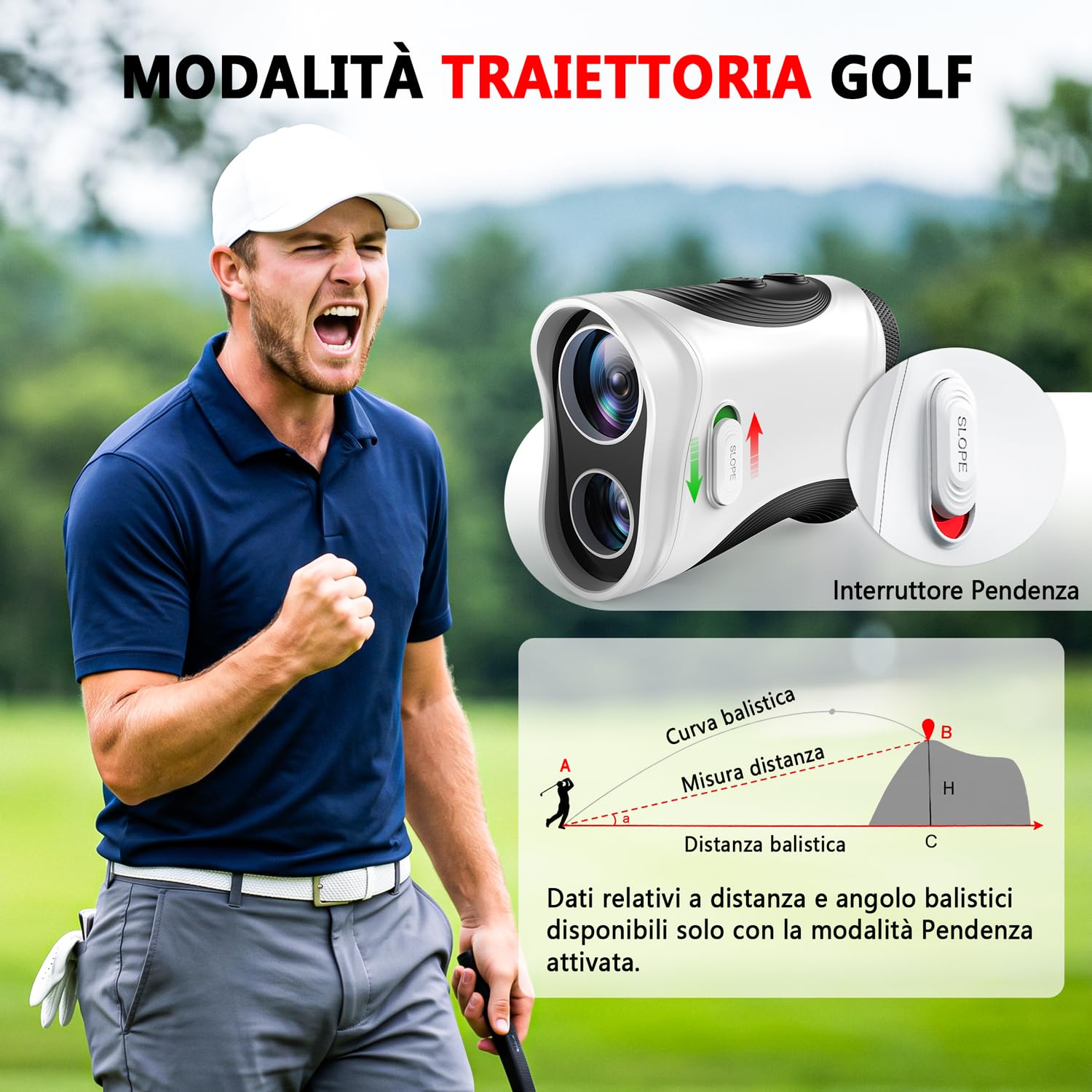 SKYBASIC Telemetro Golf/Caccia with Slope, Flag Lock & Vibration,7X,1200Y