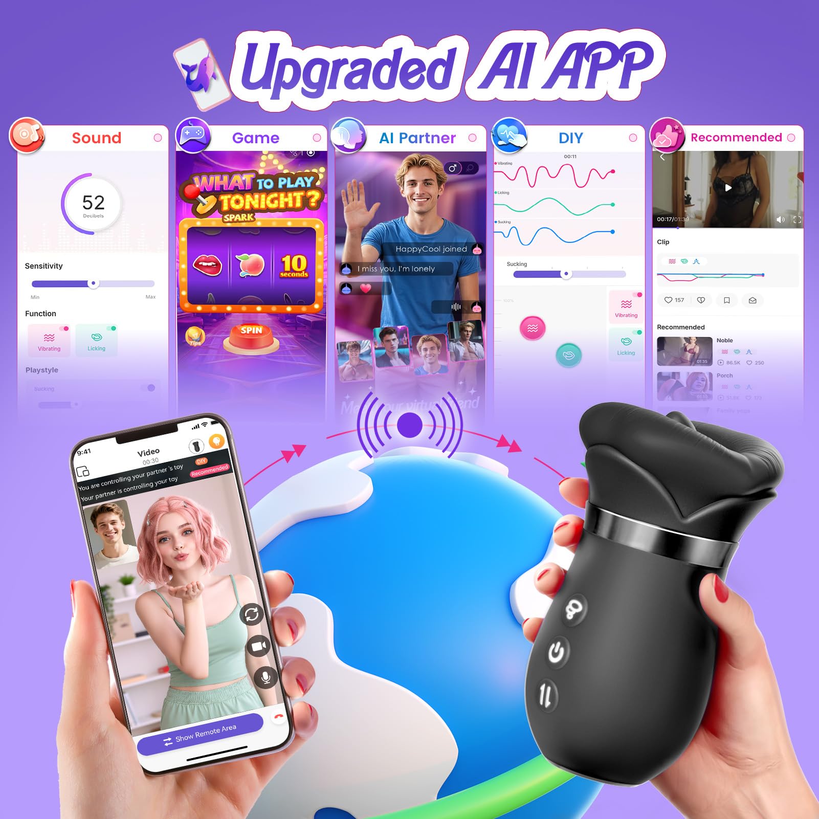 Vibrator Adult Sex Toys for Women - Sovokn 5IN1 Mouth Sucking Vibrator Rose Sex Toy, 10 Tongue Licking, 3 Auto & 1 Manual Sucking Adult Toys New APP, Anal Clit Nipple Vibrators Female Couples Sex Toys: Black