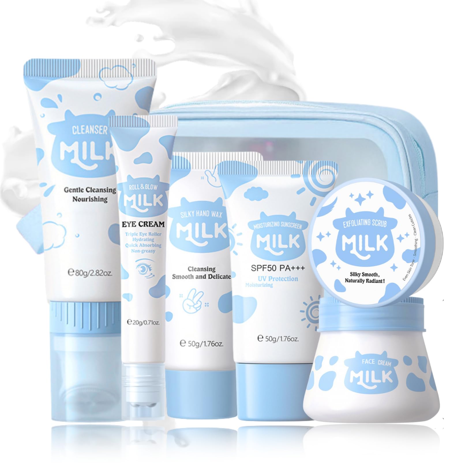 Milk Skincare Set Teen Girls Gifts - Skin Care for Teens 10-12 - Skin Care Set Moisturizing - Skin Care Routine Kit for Women - Skincare for Girls 10-12 - with Eye&Face Cream,Sunscreen (7PCS, Milk)