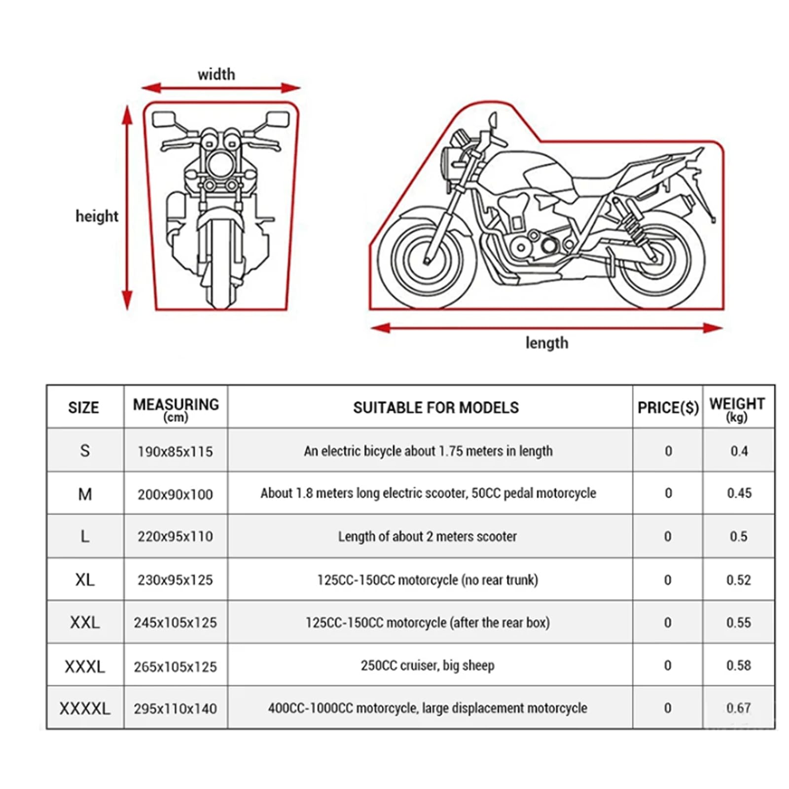 Funda Protectora para Motocicleta M-4XL, Cubierta Impermeable para Motocicleta, protección Solar para Exteriores o Cubierta para la Lluvia para la mayoría de Las Motocicletas
