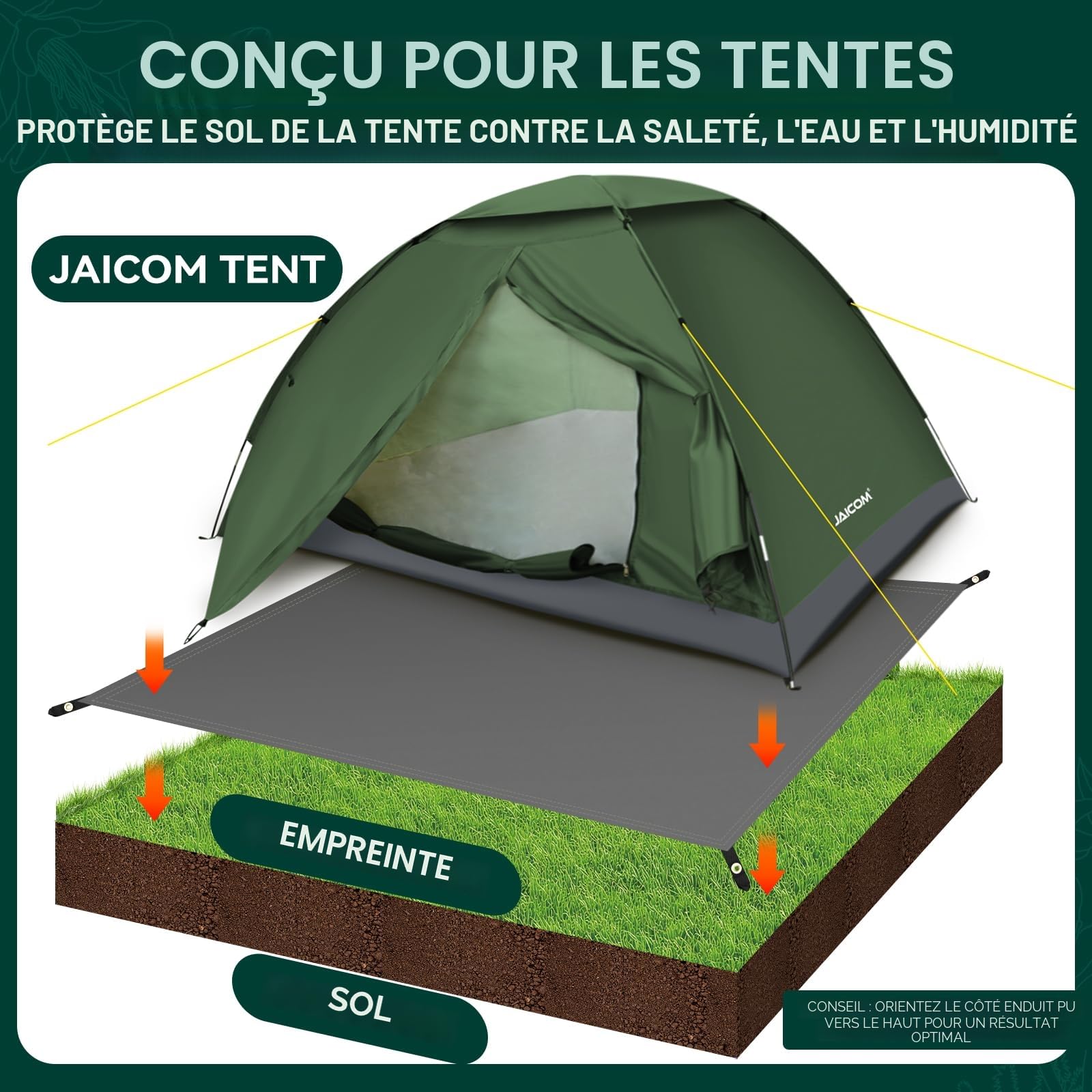 JAICOM Bâche de Tente Ultra Léger Imperméable 2 Personnes Camping Randonnée
