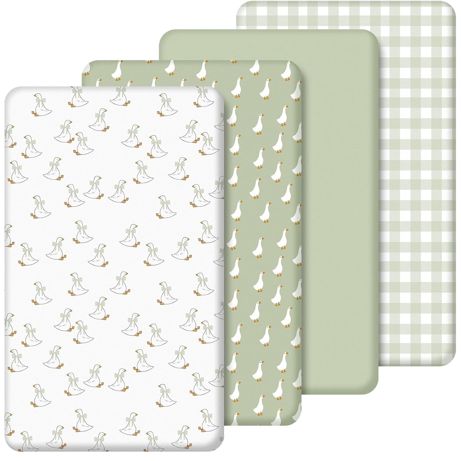 SmoothNovelty 4 Pack Silly Goose Crib Fitted Sheet for Boys Girls, Green