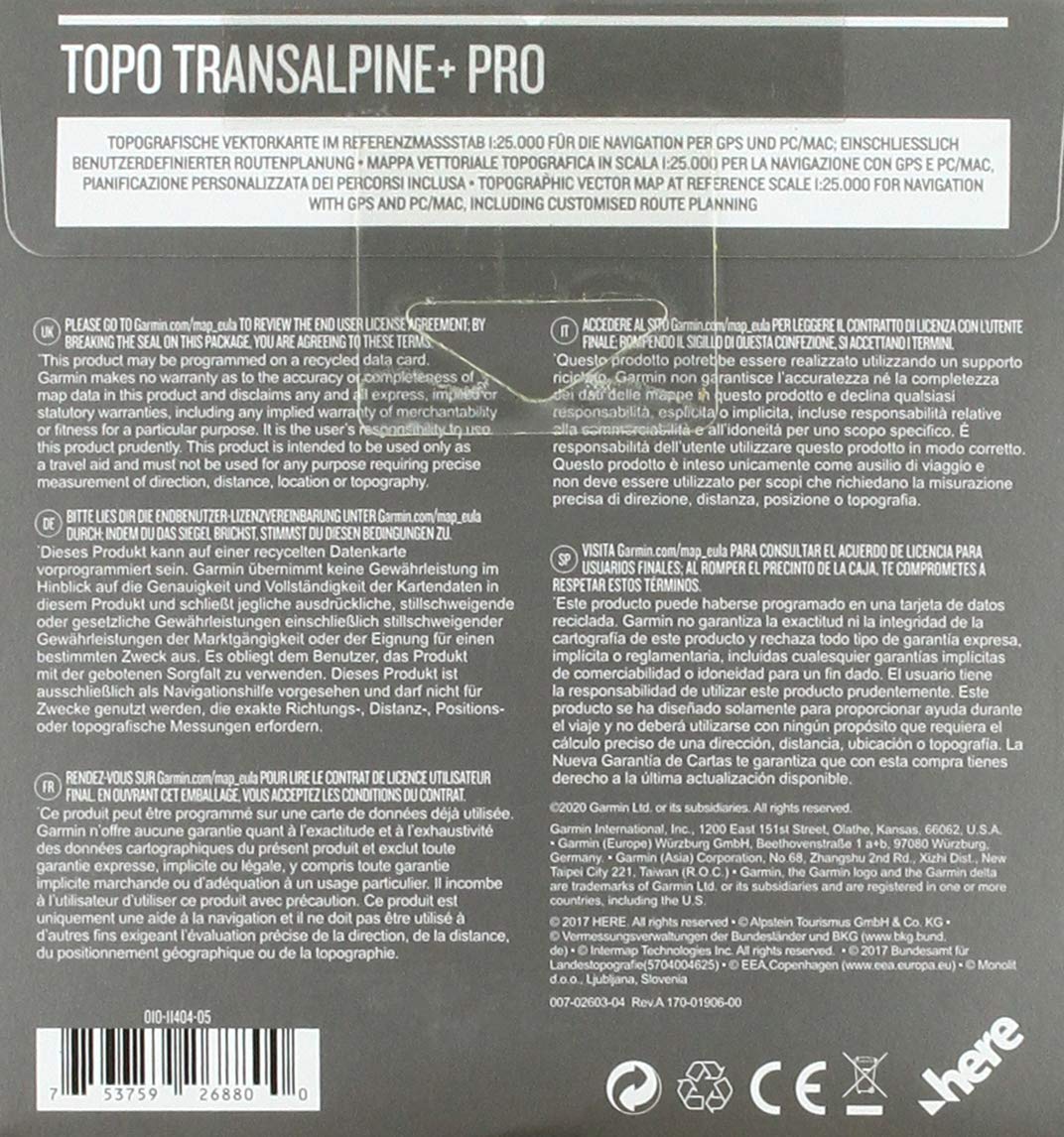 Garmin Karten TOPO Transalpine+ PRO-topografische Vektorkarte zum Wandern und Radfahren für die östlichen Alpen im Maßstab 1:25.000, schwarz, M, 010-11404-05