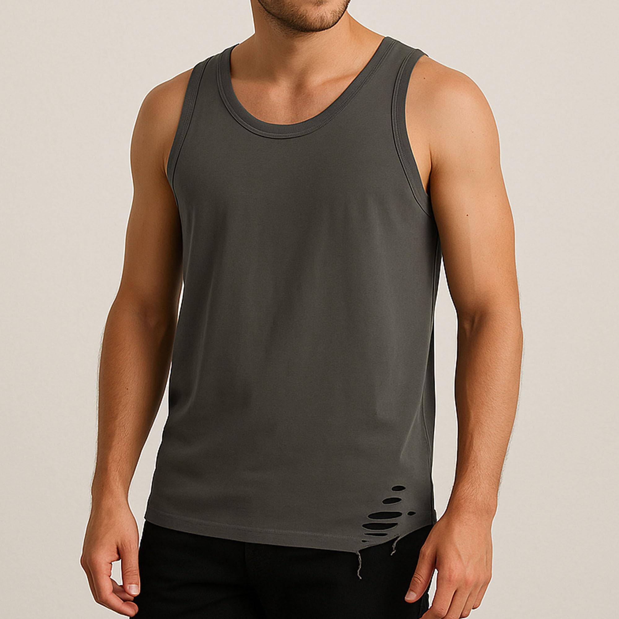 Męskie podarte otwory topy bez rękawów męska lekka podarta koszula bez rękawów streetwear tank top dla mężczyzn