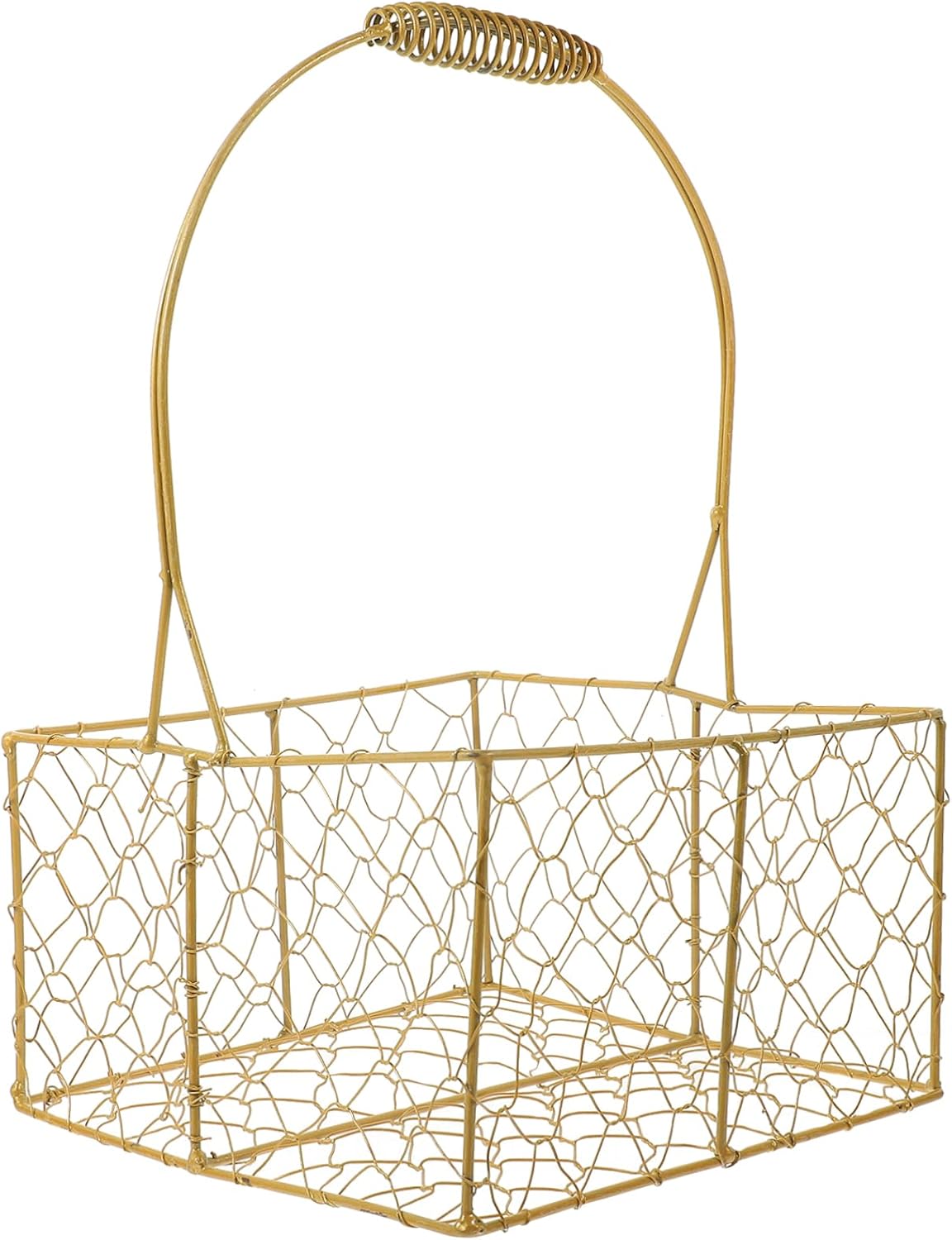 Metal Gift Basket with Handle, Golden Iron Woven Shelf Basket