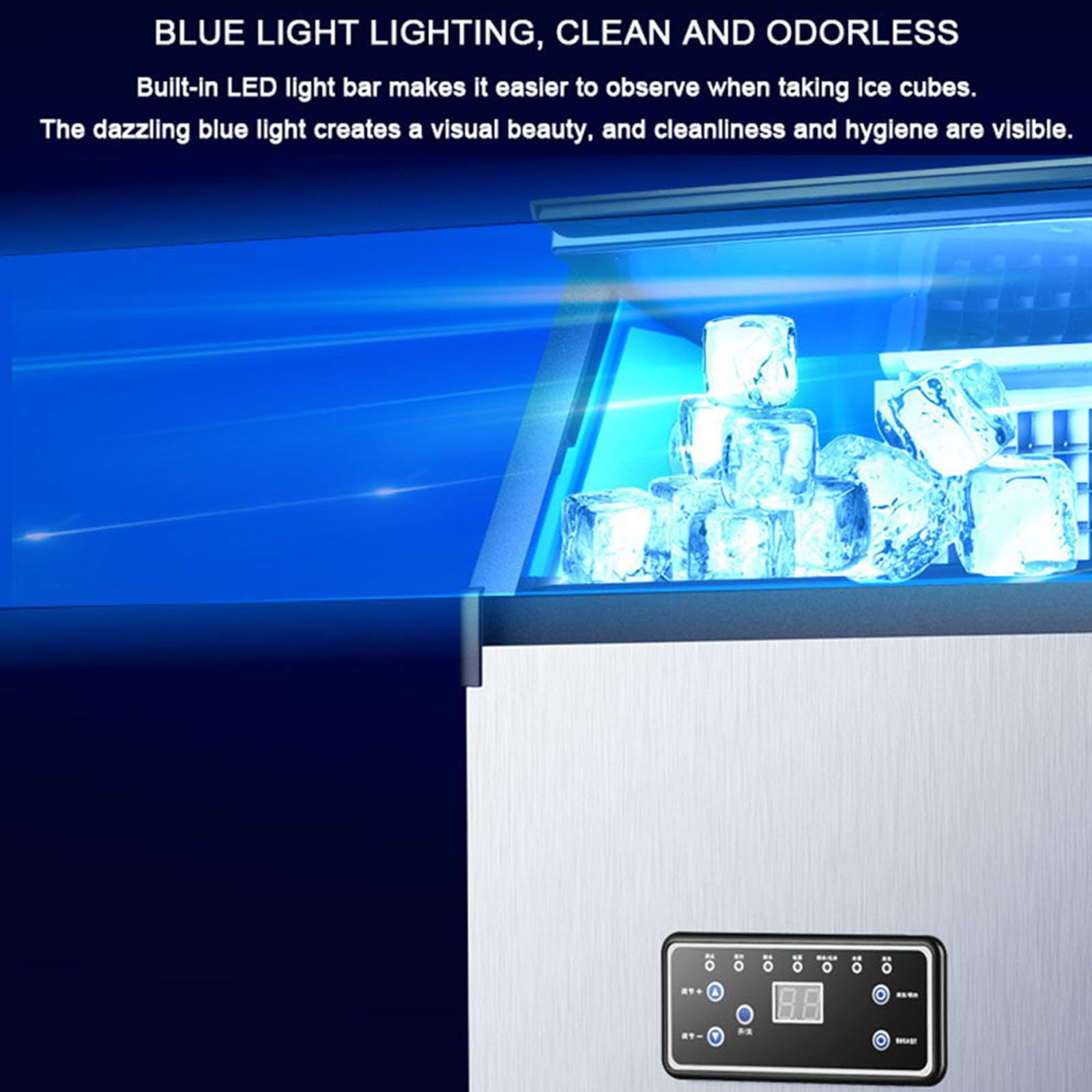 Máquina Hielo Comerciales Hacer Hielo Industrial Panel Control LCD Inteligente 40kg | Autolimpiante Ice Maker Machine Filtro Incluido y Pala para Cafeterías,Bares,Hoteles