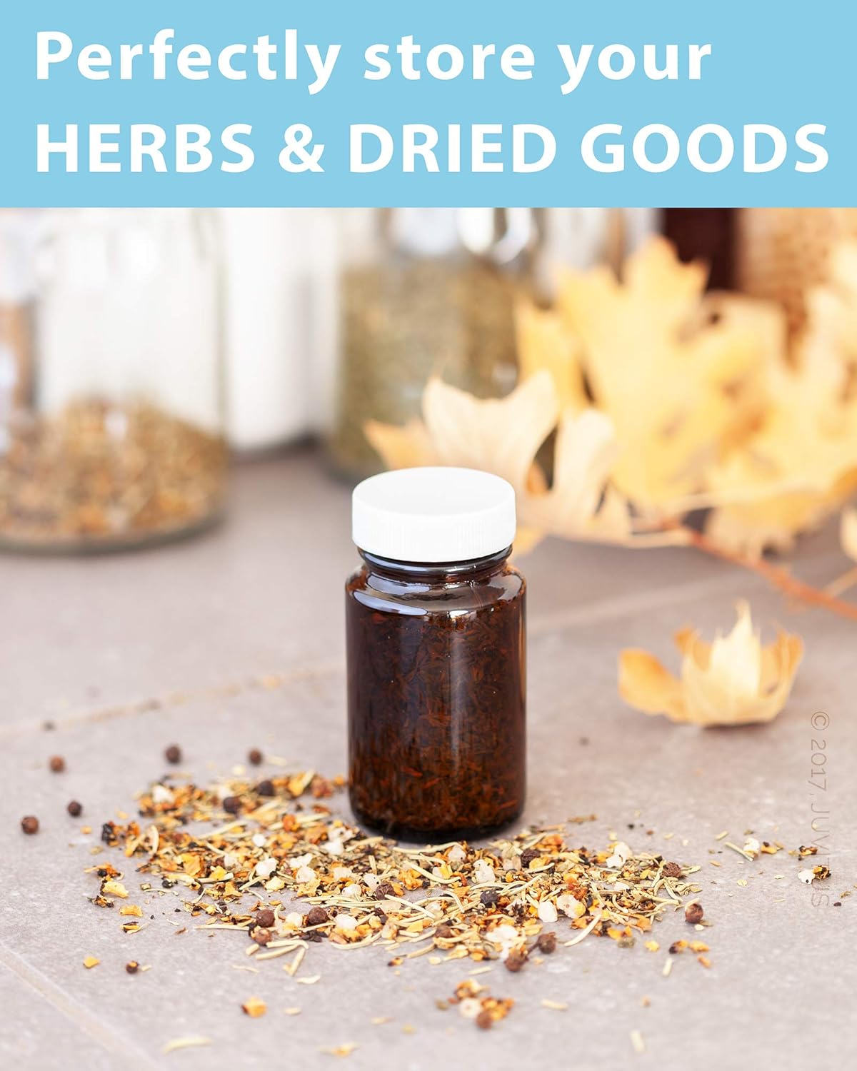 JUVITUS 2.5 oz Amber Glass Wide Mouth Packer Bottle with White Lid (24 Pack)