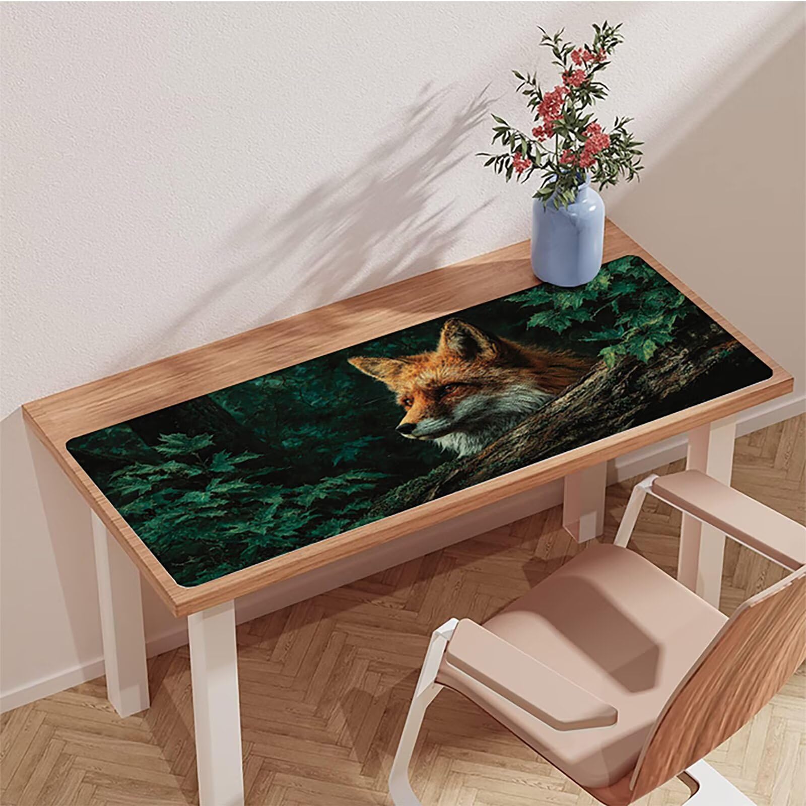 Tappetino Mouse XXL Fox, Albero Gaming Tappetino Scrivania 1200x600x3mm, Mousepad Grande con Base in Gomma Antiscivolo, Sottomano Scrivania con Bordi Cuciti, Ufficio Accessori Gaming, per PC 0-4311