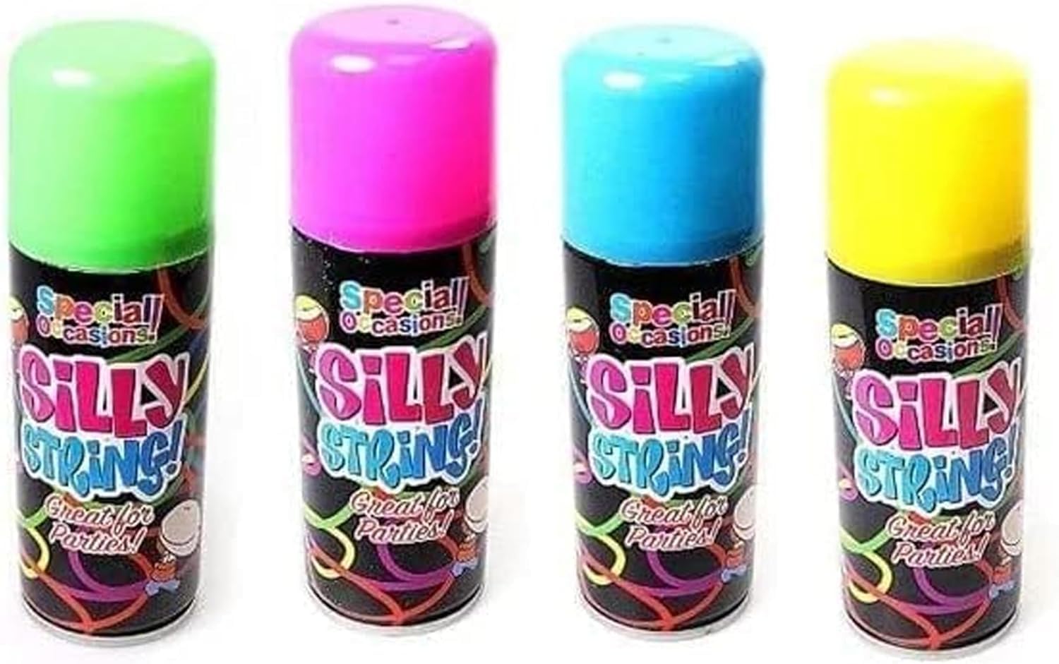 Assorted Colours Silly String Spray, Great for Kid’s Parties, Celebration Occasions, Indoor & Outdoor Use, Easy to Use, Decoration Special Streamer Can (4 PCS)