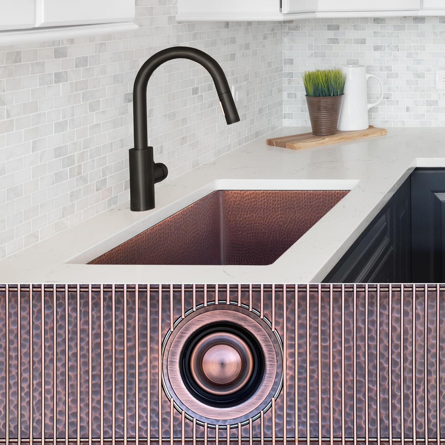 Luxury 30 inch Copper Undermount Kitchen Sink, Extra-thick 12-Gauge Pure Solid Copper, Artisan Hammered Finish, Single Bowl, includes Sink Grid and Disposal Flange, FSW1102 by Fossil Blu