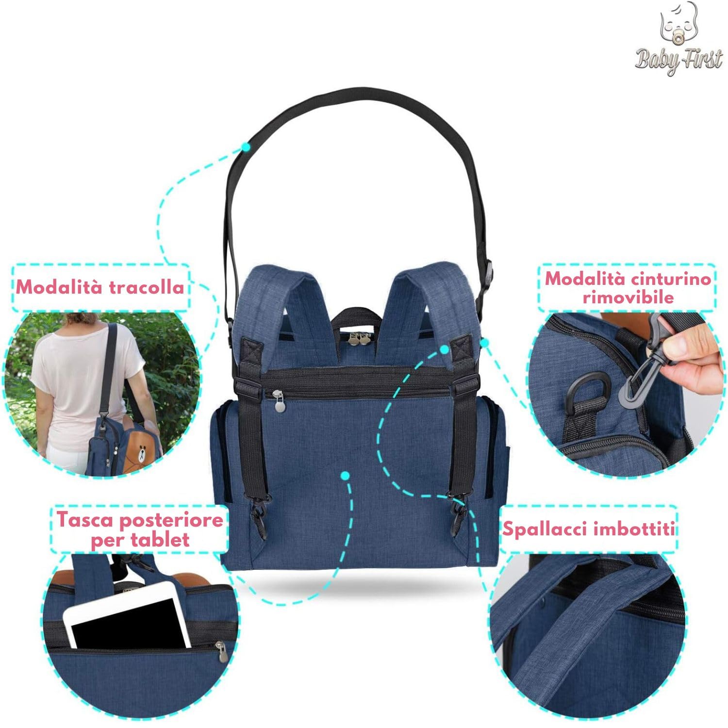 Baby First Alzasedia Bambini da Viaggio 4in1, Borsa Passeggino Termica con Fasciatoio Materassino Portatile, Zaino Mamma Multifunzione, Seggiolone Pappa Portatile, Tessuto Waterproof