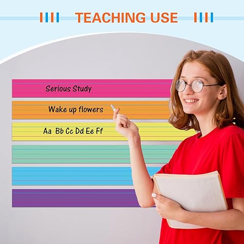 Miniatura 6 de Faccito Paquete de 120 tiras de oración para profesores de 3 x 36 pulgadas, tiras de oración de borrado en seco, tiras rayadas de oraciones de arco