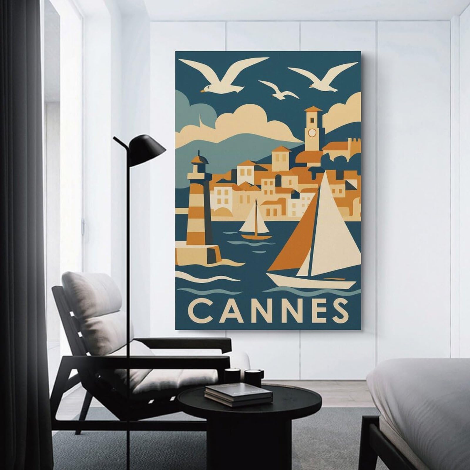 Junmoney Cannes Travel Canvas Wall Picture, 12x18inch(30x45cm), for Flats, Guest Rooms Or Compact Rooms, An Easy Choice for New Home Styling