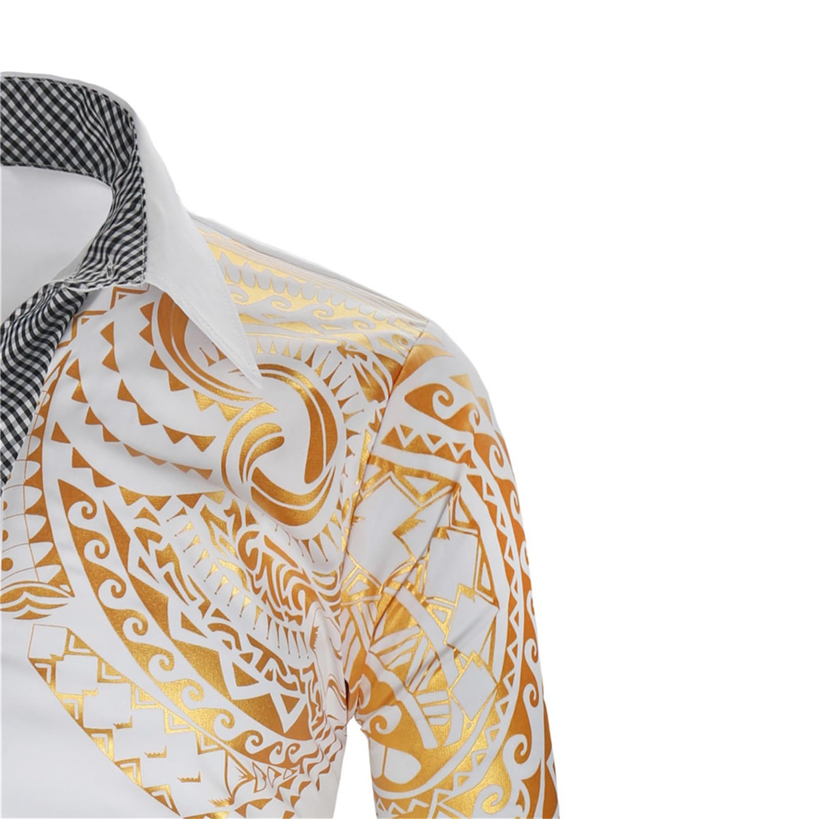 Generisch Chemise pour homme, coupe ajustée, à manches longues, imprimé feuille d'or