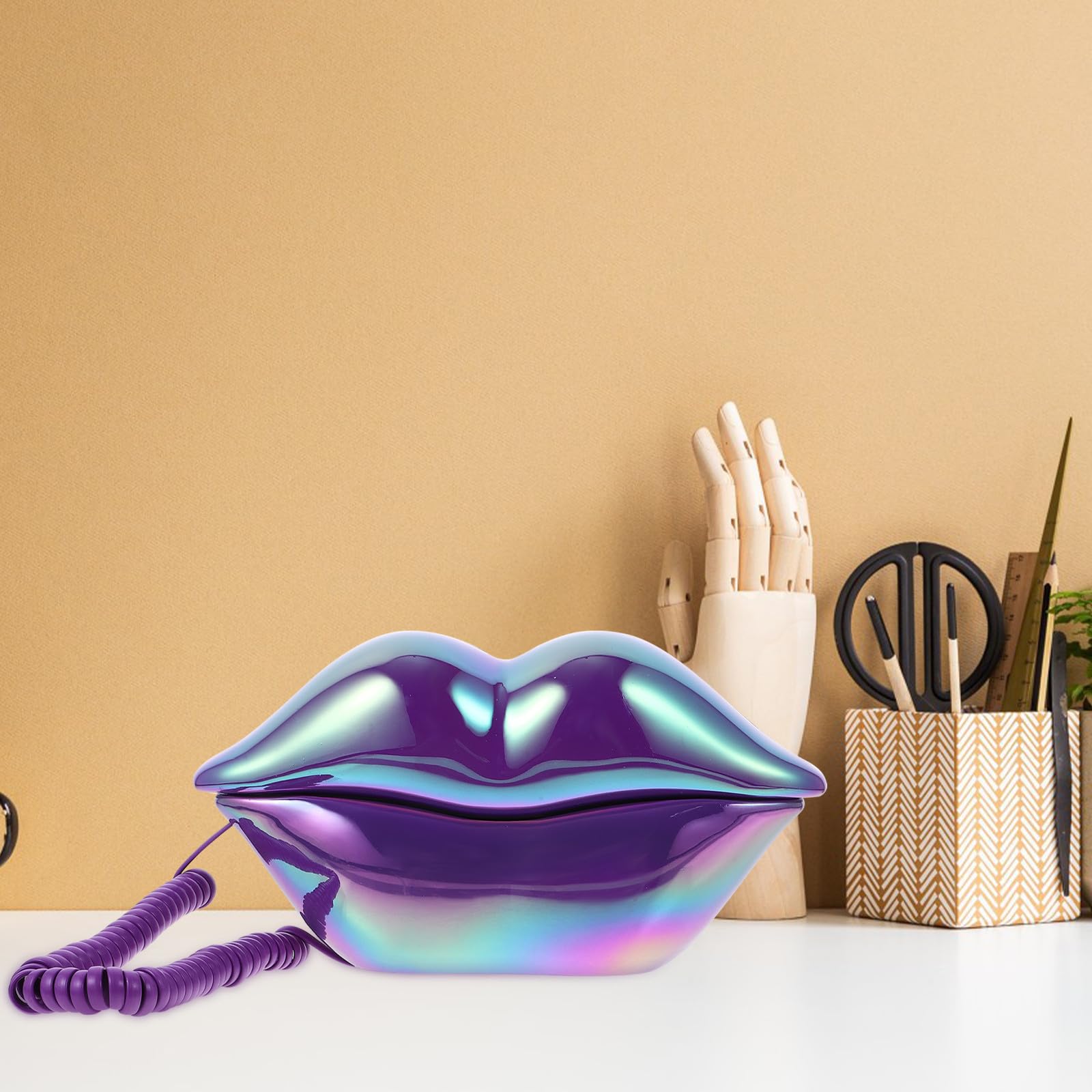 Teléfono Fijo de Labios Púrpura, Compacto y Ligero para Decoración