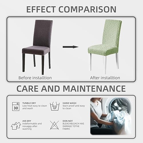 Miniatura 5 de Fundas para sillas de comedor, antiarañazos, lavables, tamaño regular, fundas para sillas de comedor, para cocina, hotel, banquete, verde