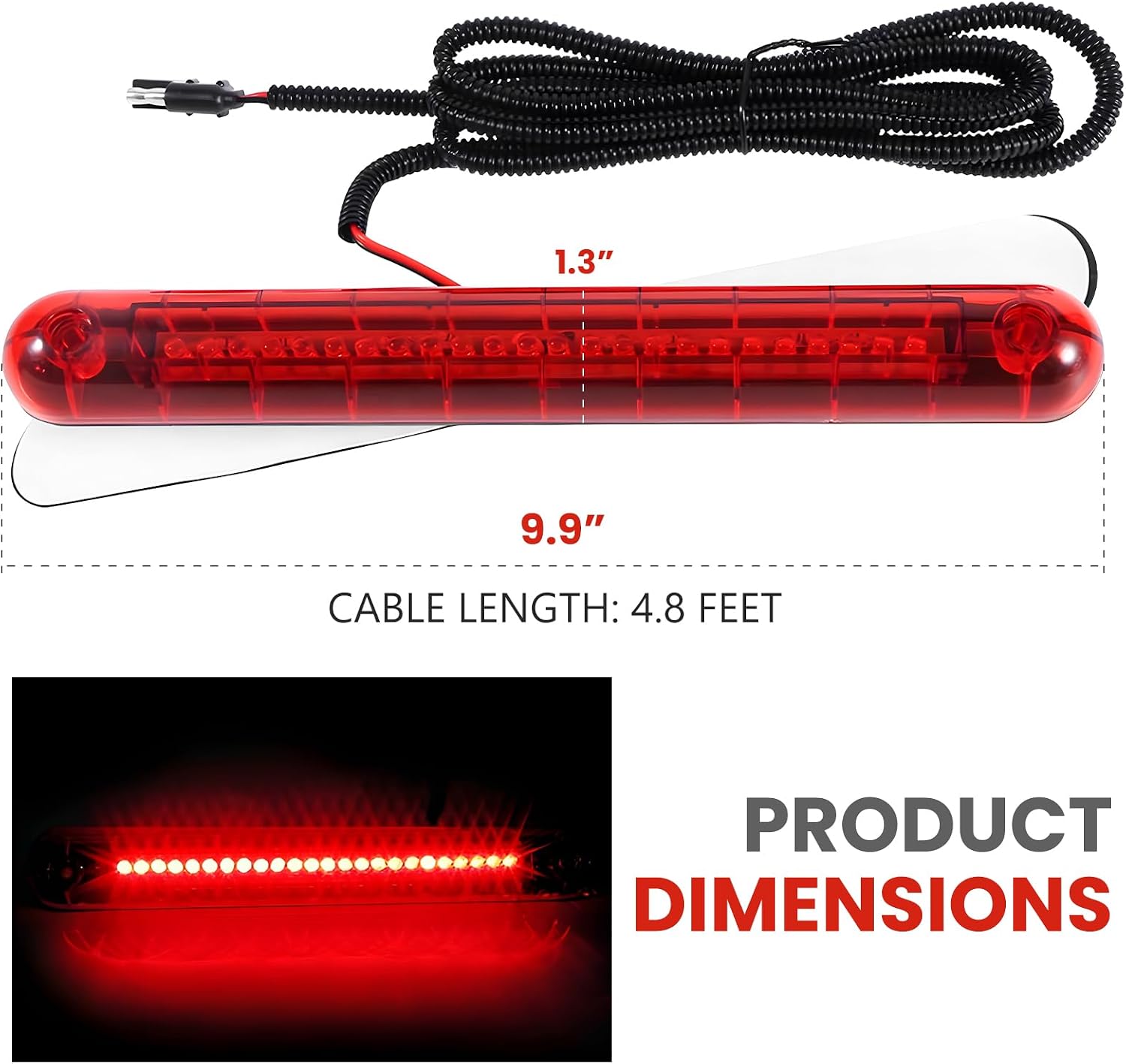 Third Brake Light, 24 LED 12V 3rd Stop Lamp Rear Cargo Light Strip Replacement, Waterproof High Mount Tail Light Brake Lamp Assembly for Sedans SUVs Trucks, Car Accessories