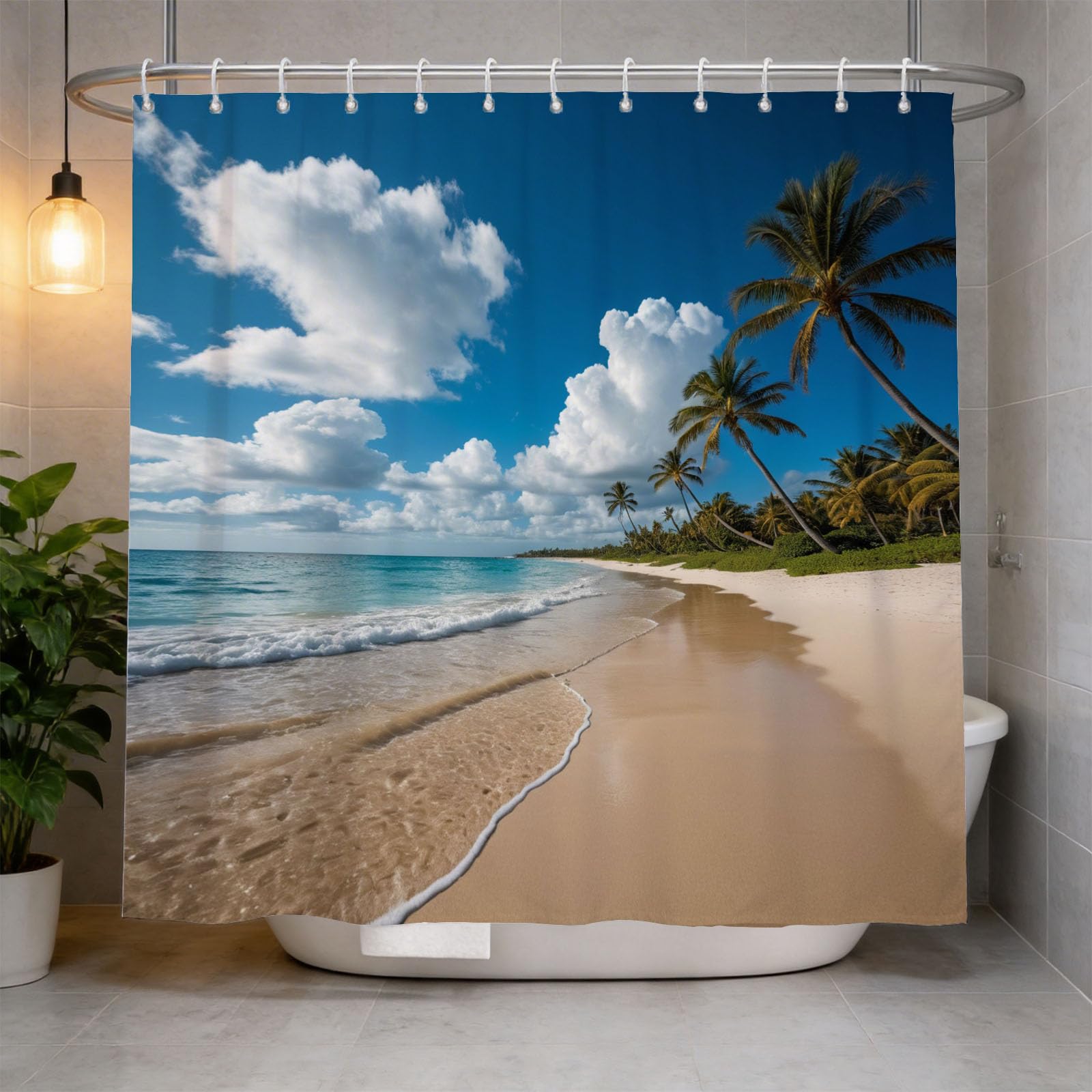 Hongduo 3D Hawaii Vacation Shower Curtain for Stalls Bathtubs Palm Trees Bathroom Decor Shower Curtain Set Polyester Fabric Waterproof 180x180cm/71X71 Inch with Hooks