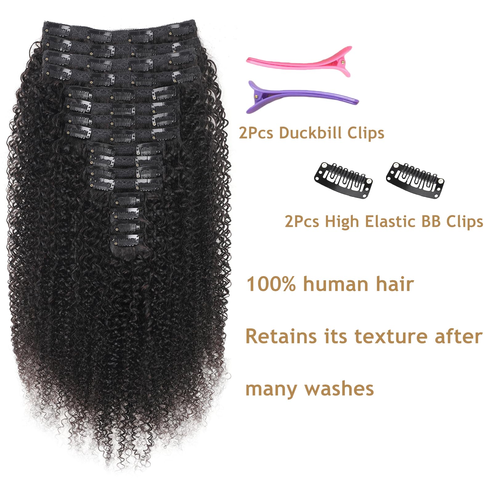 Kinky-Curly Clip in Extensions Echthaar 240g-16pc Invisible Perücke Extensions für Schwarze Frauen - Natürliche Schwarze Human Hair 12inch+14inch