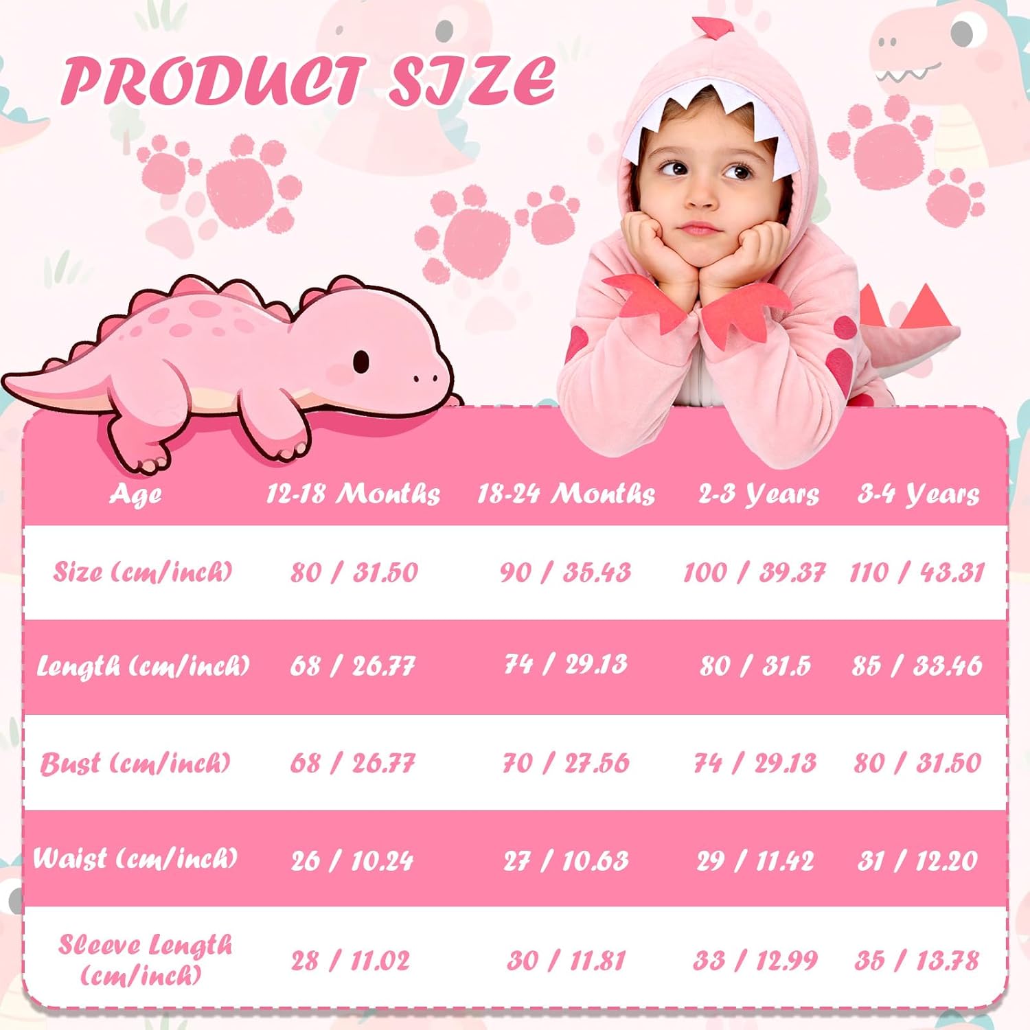 Dinosaur Costume Kids Animal Fancy Dress Outfit Hooded Dinosaur Onesie Romper Jumpsuit Toddler Girls - Image 7