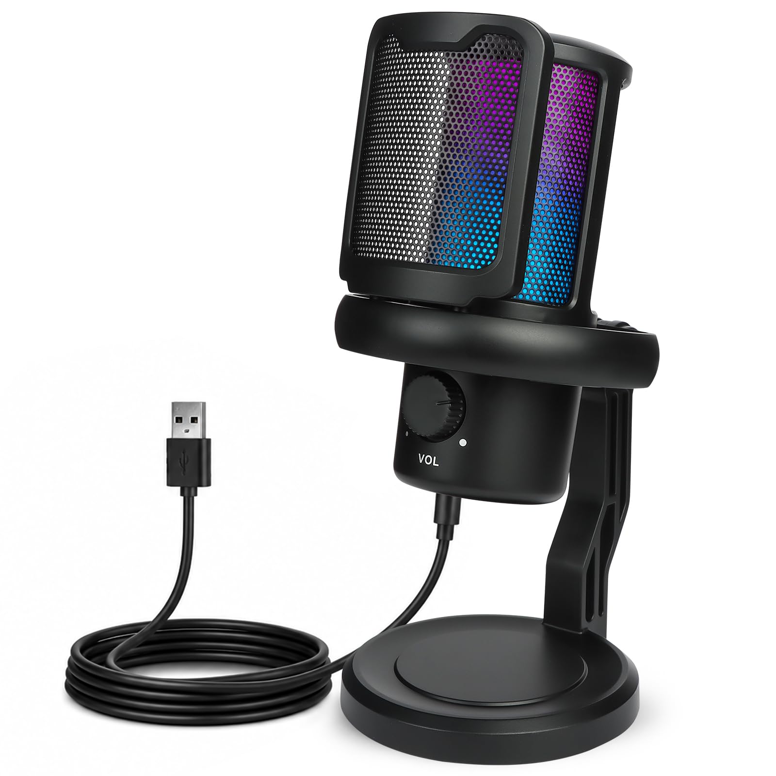Micrófono USB para videojuegos con RGB, filtro pop y reducción de ruido (negro)