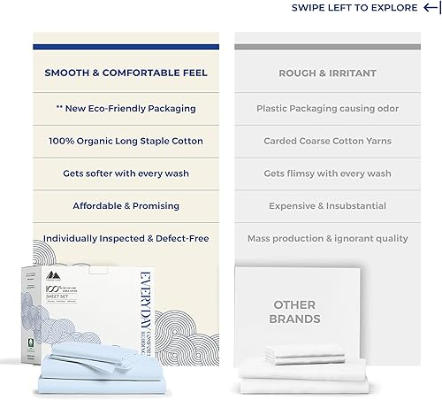 Miniatura 2 de Mayfair Linen - Juego de sábanas 100% algodón orgánico tamaño King - Juego de 4 piezas de percal de algodón orgánico, tejido de tamaño King, suave,