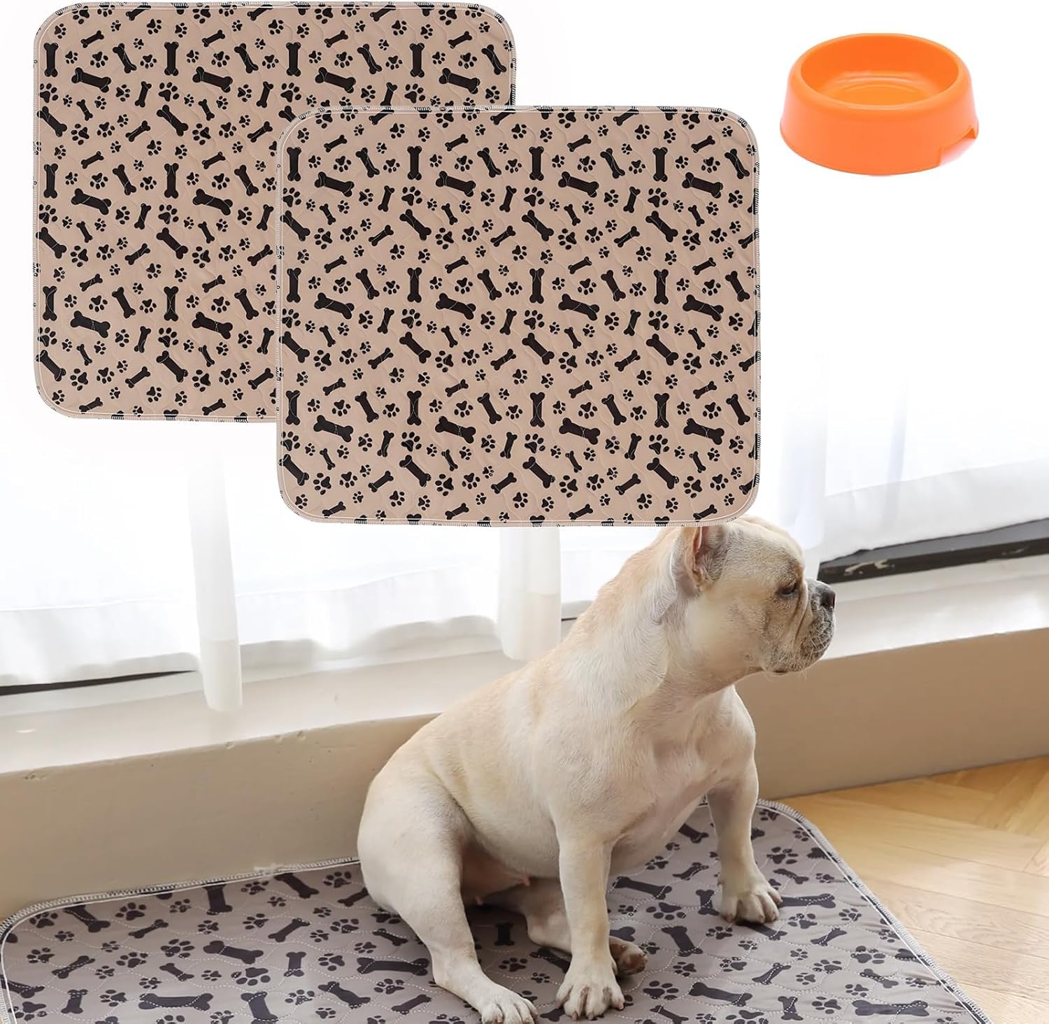 Pheromon-aktivierte Welpenunterlagen, wiederverwendbare und maschinenwaschbare Welpenunterlagen und auslaufsichere Hundetrainingspads für den Innenbereich (2 x Beige, l)